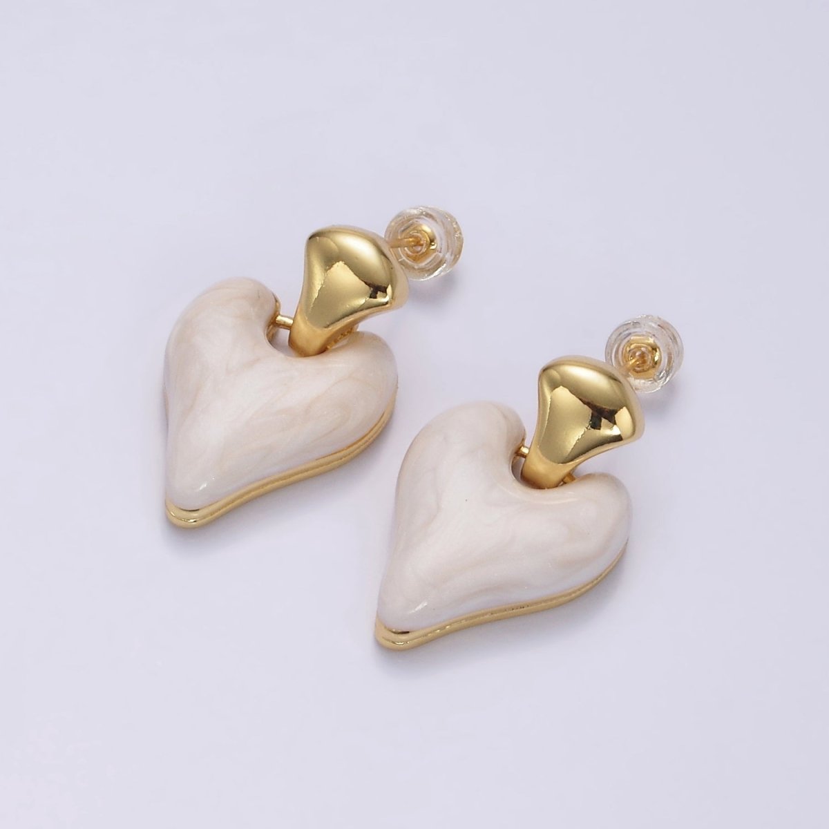 14K Gold Filled White, Pink, Purple, Blue, Green Enamel Heart Drop Stud Earrings | V-241