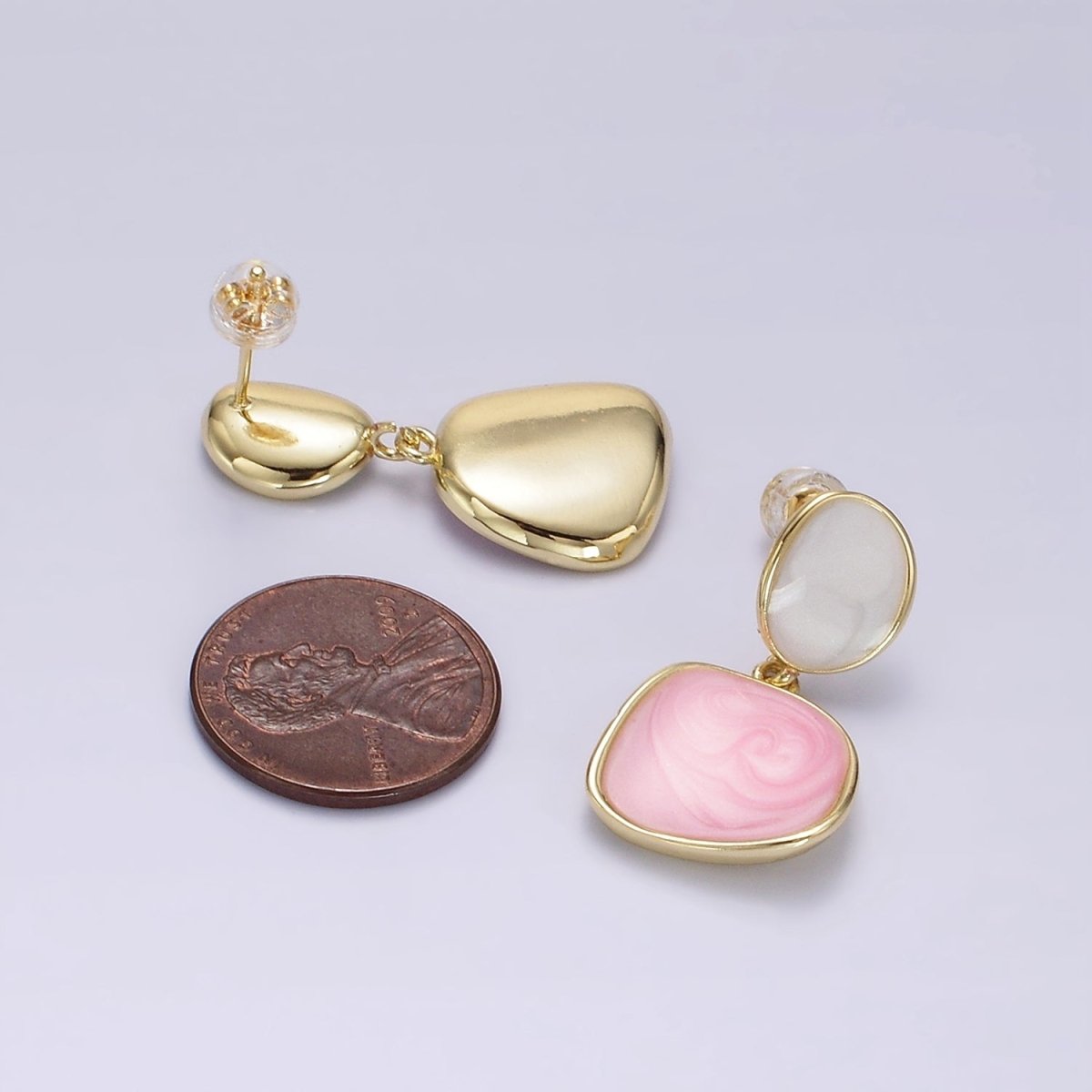 14K Gold Filled White, Pink, Purple, Blue, Green Enamel Rounded Square Drop Stud Earrings | V-246 - V-250