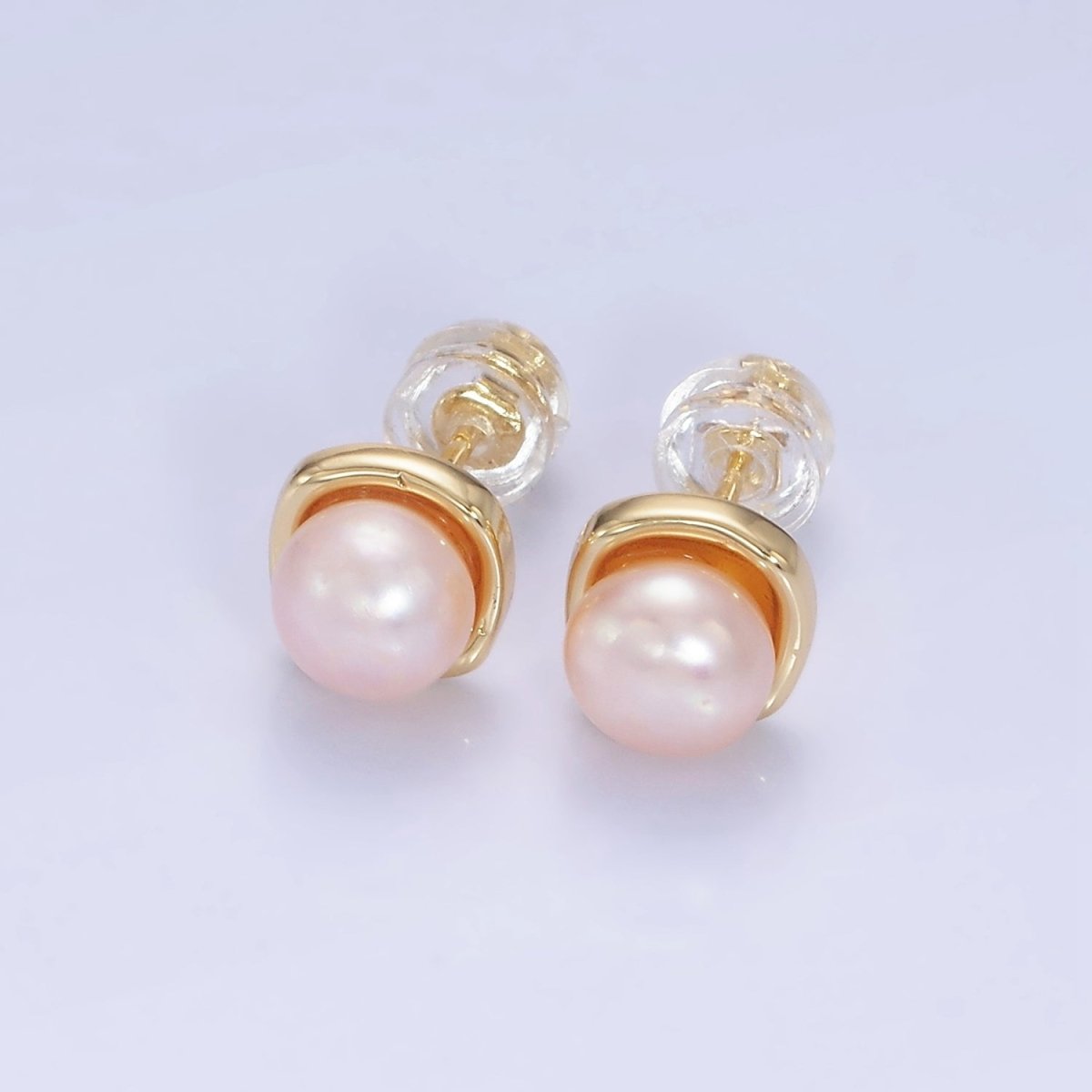 14K Gold Filled White, Pink, Purple Pearl Stud Earrings in Gold & Silver | AB1248 - AB1251