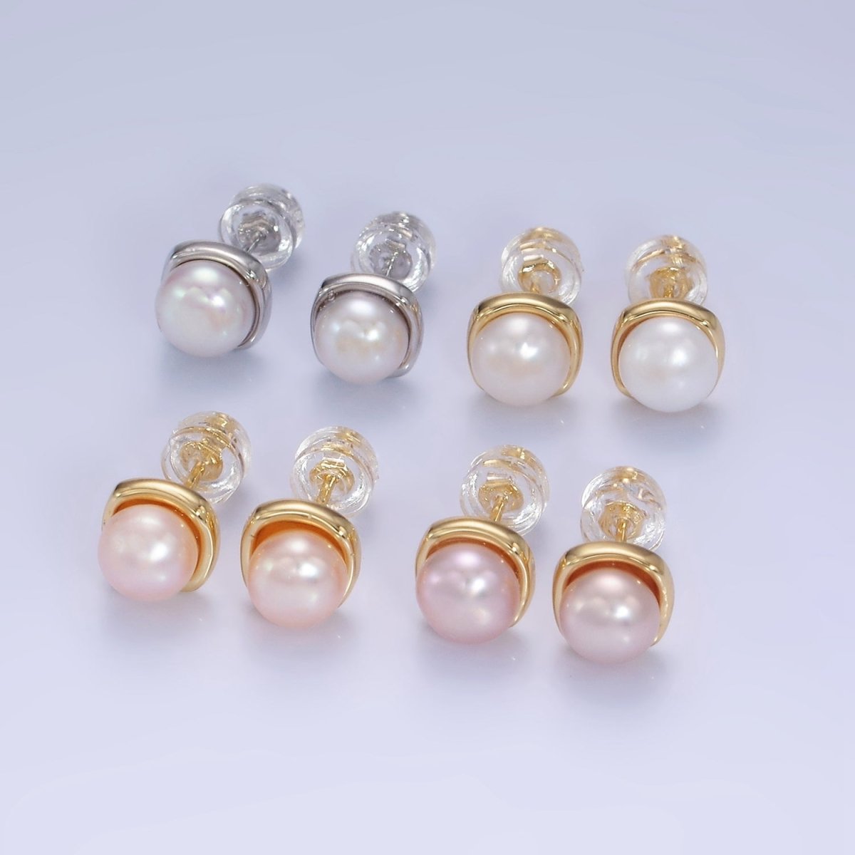14K Gold Filled White, Pink, Purple Pearl Stud Earrings in Gold & Silver | AB1248 - AB1251