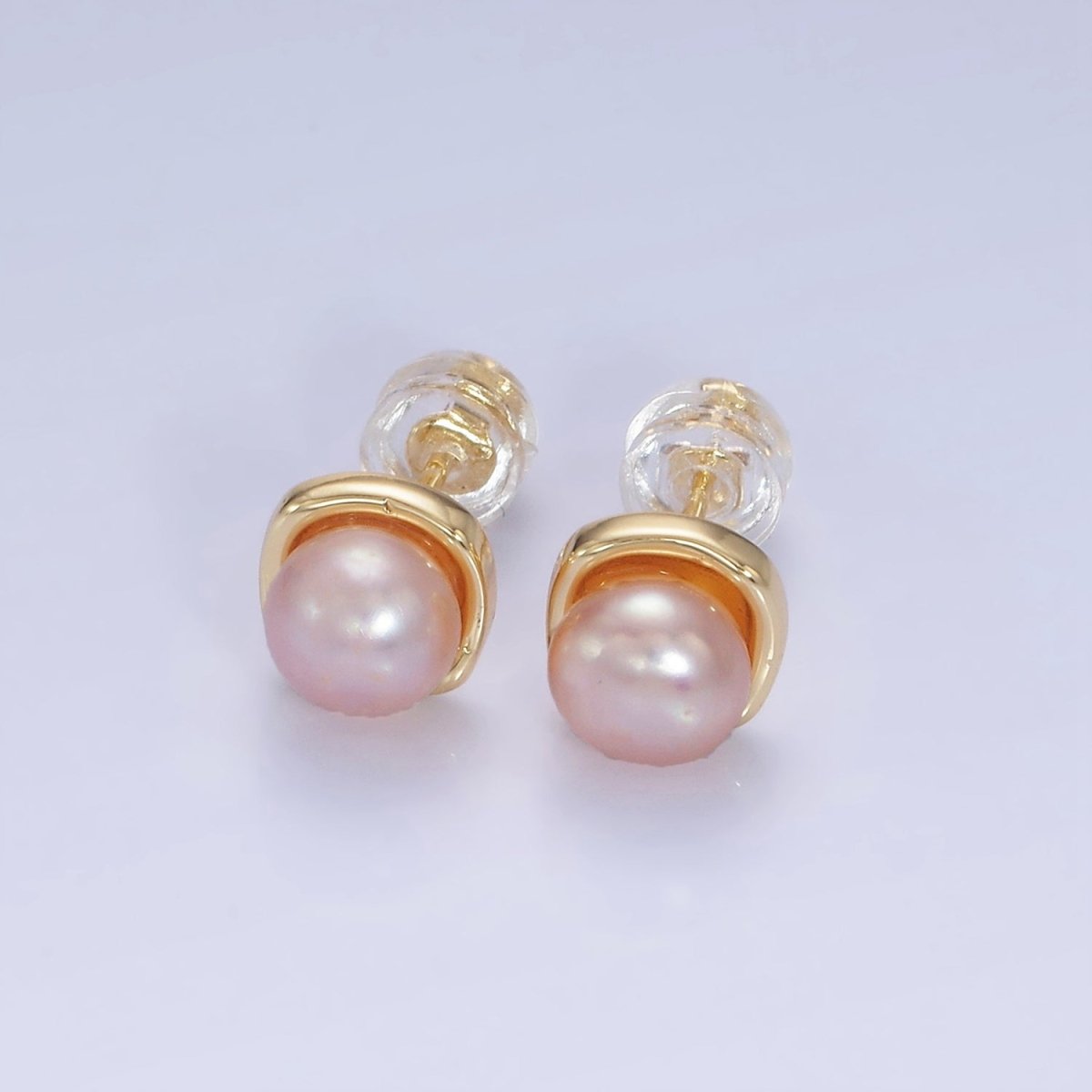 14K Gold Filled White, Pink, Purple Pearl Stud Earrings in Gold & Silver | AB1248 - AB1251