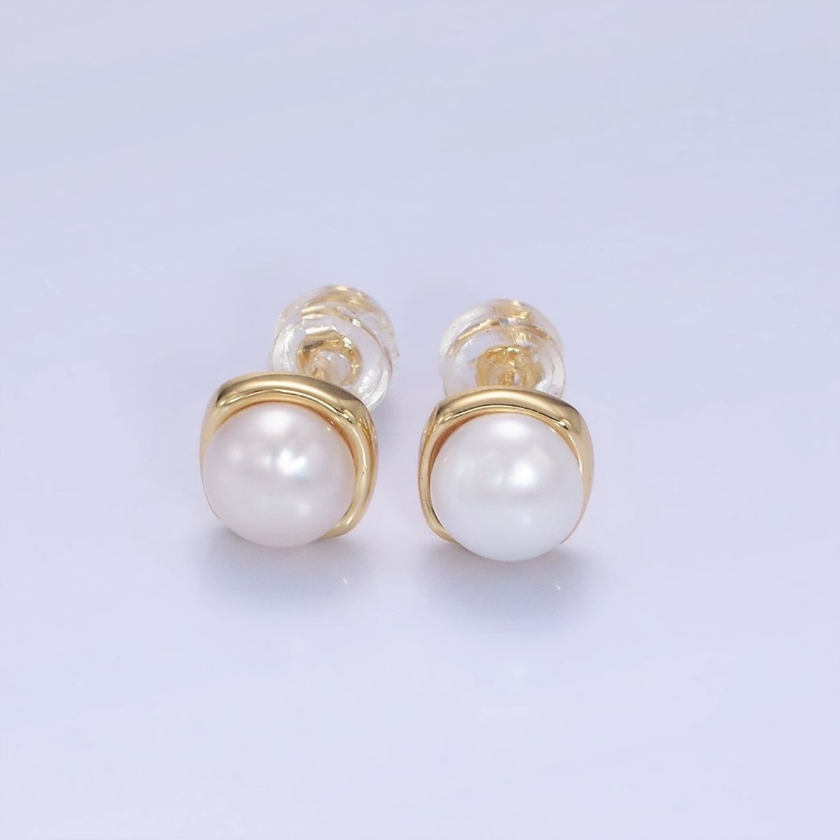 14K Gold Filled White, Pink, Purple Pearl Stud Earrings in Gold & Silver | AB1248 - AB1251