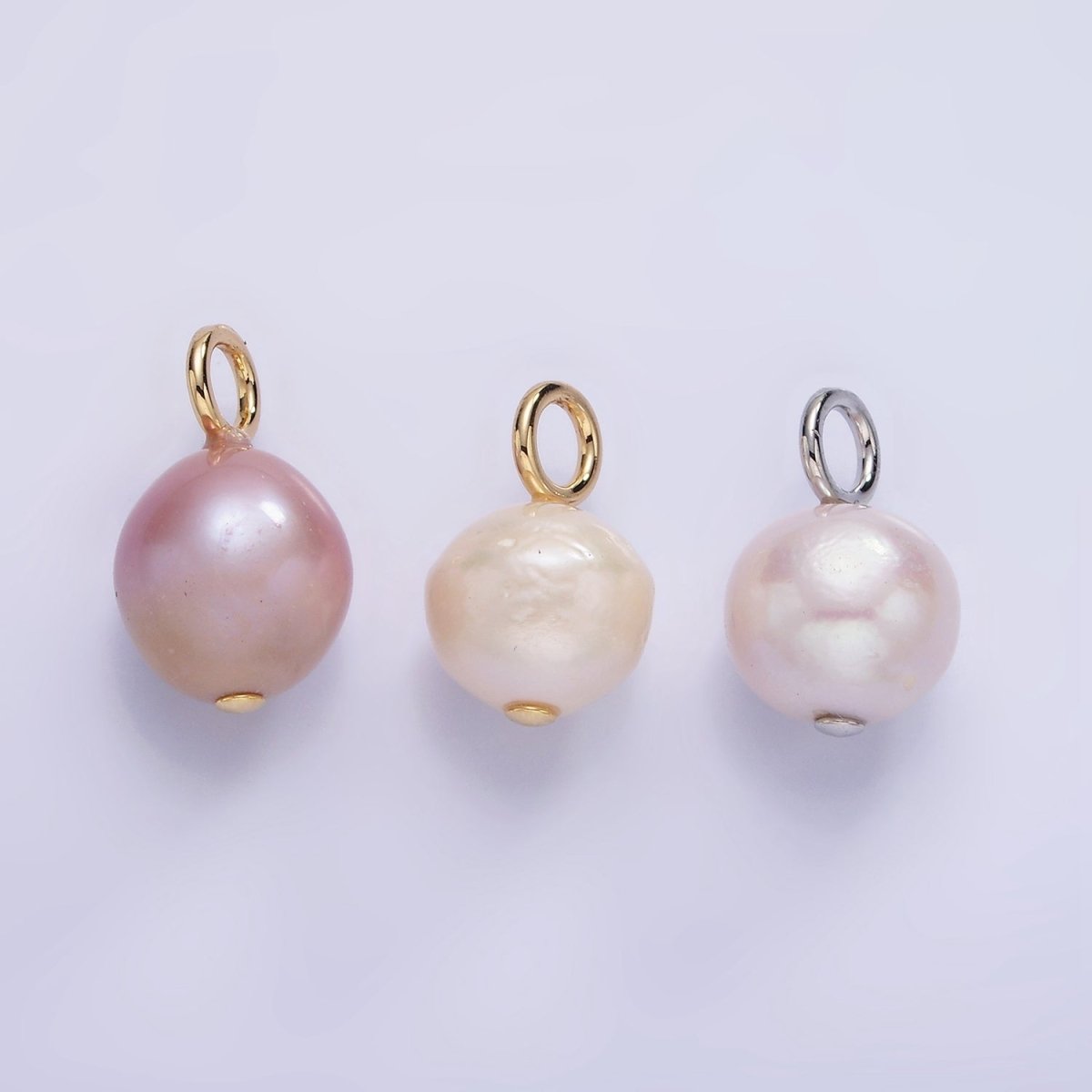 14K Gold Filled White, Purple Freshwater Pearl Button Charm in Gold & Silver | P1690 P1691