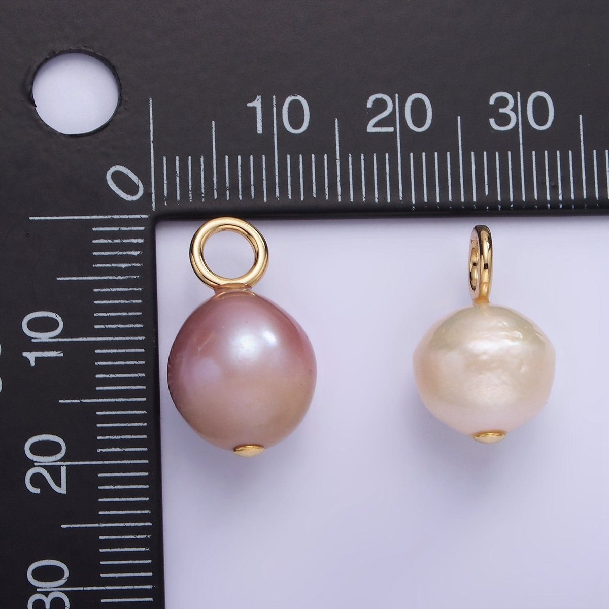 14K Gold Filled White, Purple Freshwater Pearl Button Charm in Gold & Silver | P1690 P1691