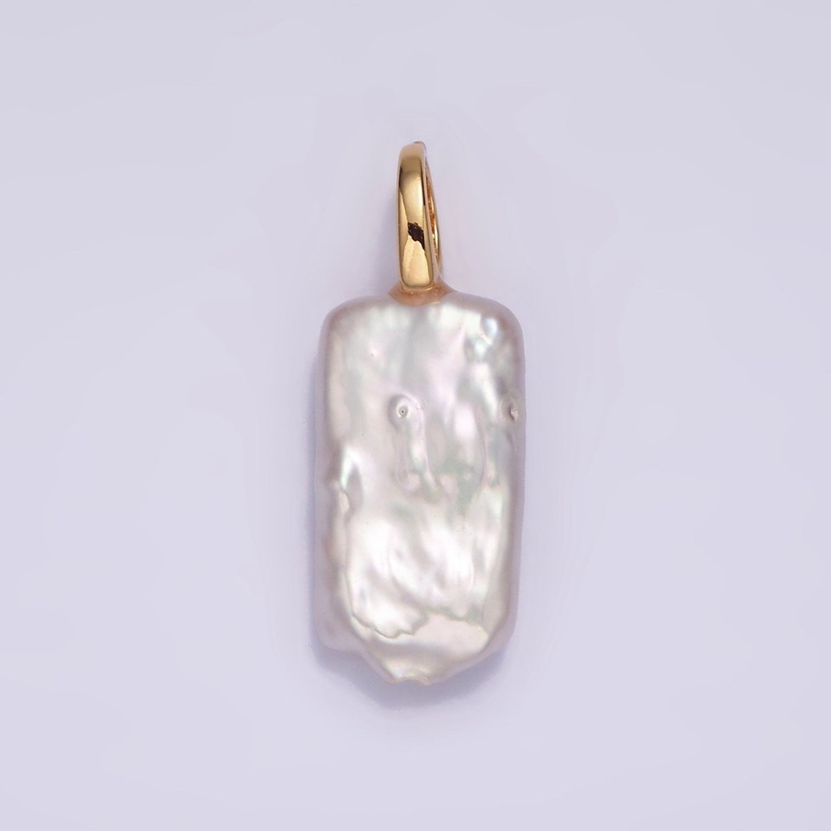 14K Gold Filled White Rectangular Biwa Freshwater Pearl Minimalist Pendant | P-1604