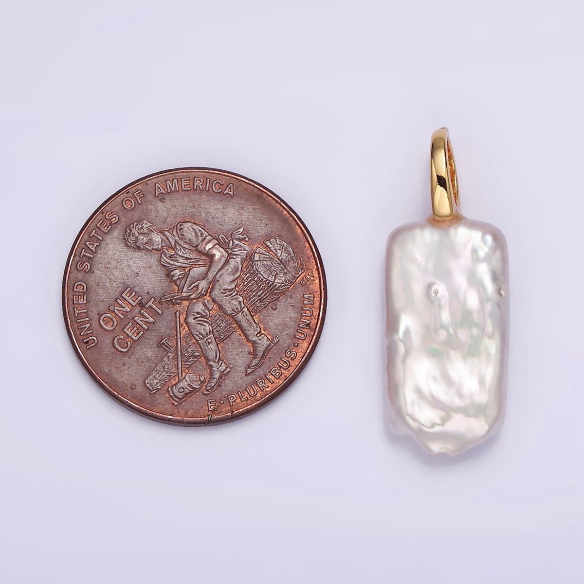 14K Gold Filled White Rectangular Biwa Freshwater Pearl Minimalist Pendant | P-1604