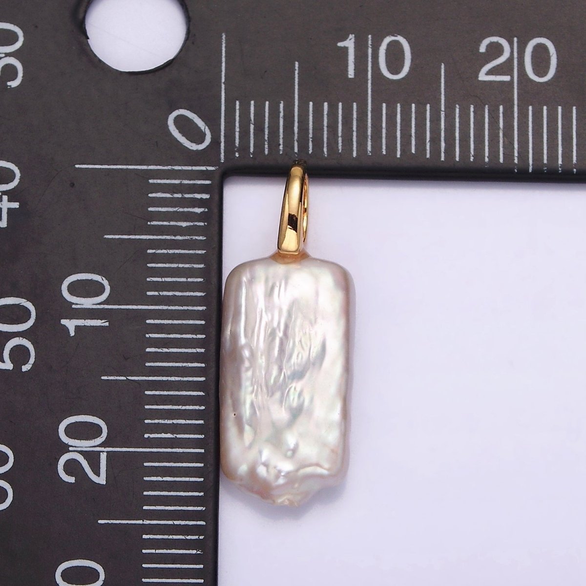 14K Gold Filled White Rectangular Biwa Freshwater Pearl Minimalist Pendant | P-1604