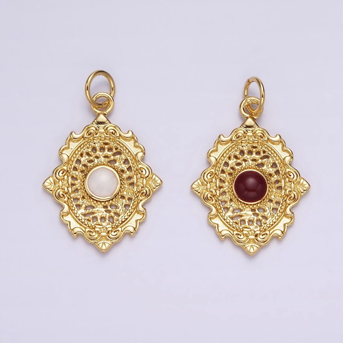 14K Gold Filled White, Red Enamel Open Artisan Oval Charm | AG520 AG521