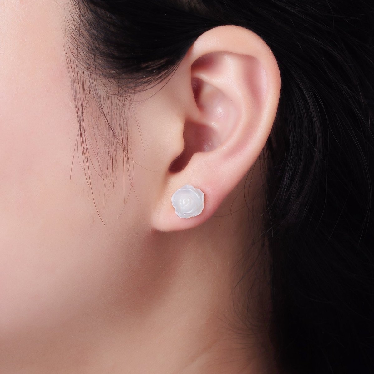 14K Gold Filled White Rose Flower Bud Shell Pearl Stud Earrings | AB1133