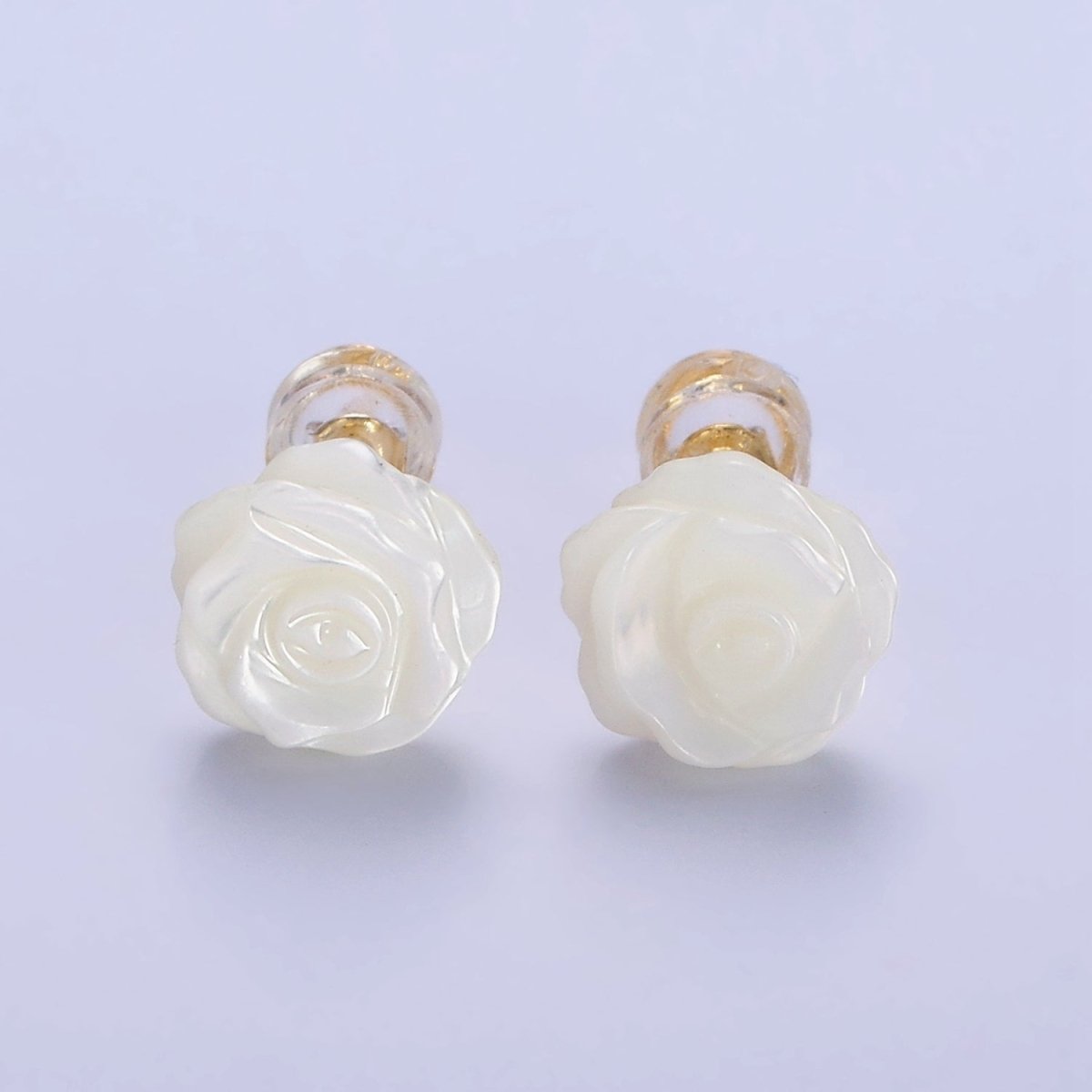 14K Gold Filled White Rose Flower Bud Shell Pearl Stud Earrings | AB1133