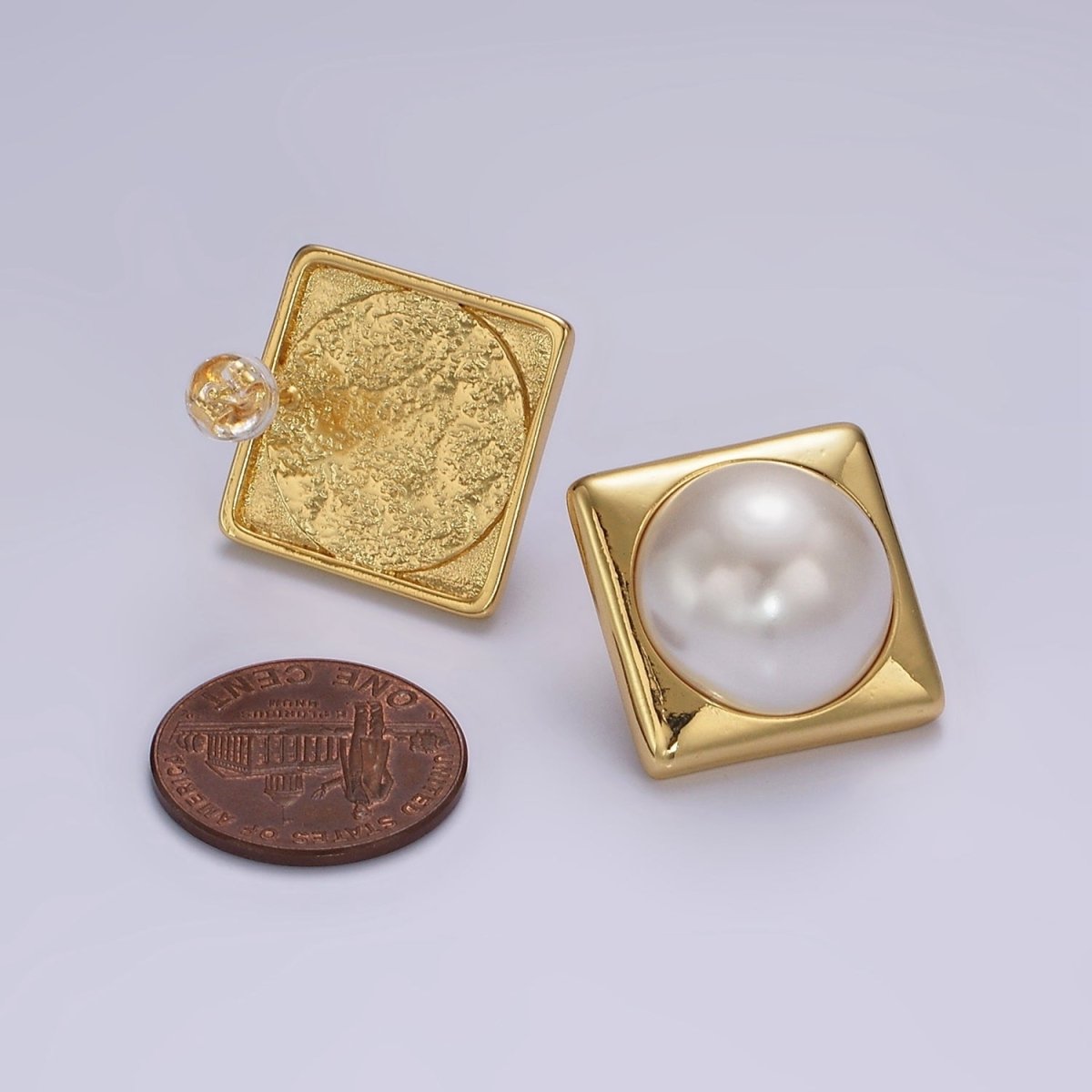 14K Gold Filled White Shell Pearl 20mm Square Rhombus Stud Earrings in Gold & Silver | AB1115 AB1116
