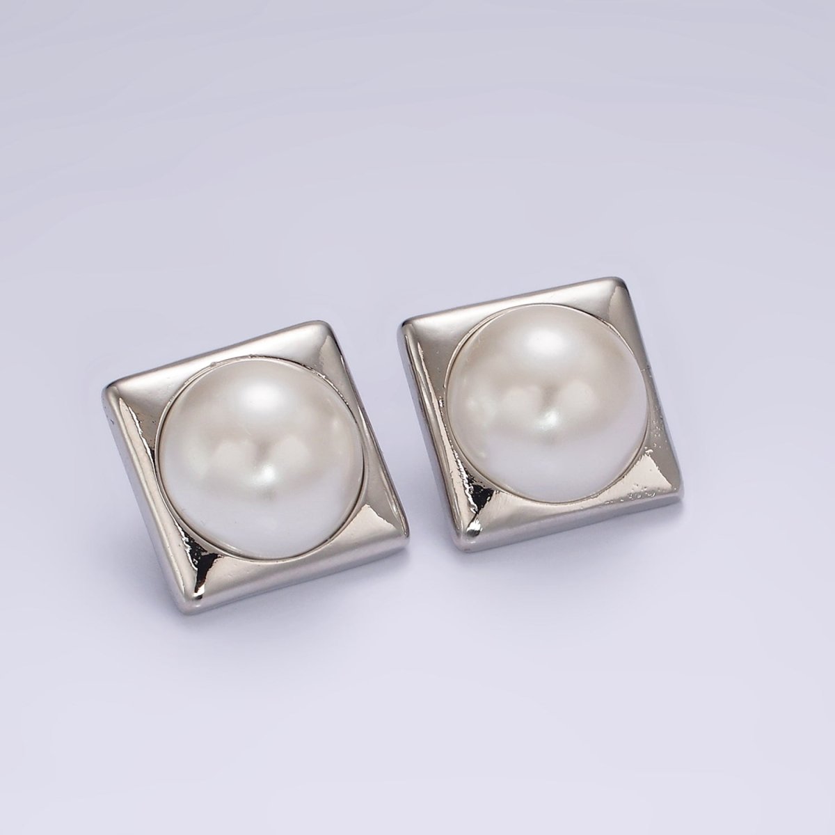 14K Gold Filled White Shell Pearl 20mm Square Rhombus Stud Earrings in Gold & Silver | AB1115 AB1116