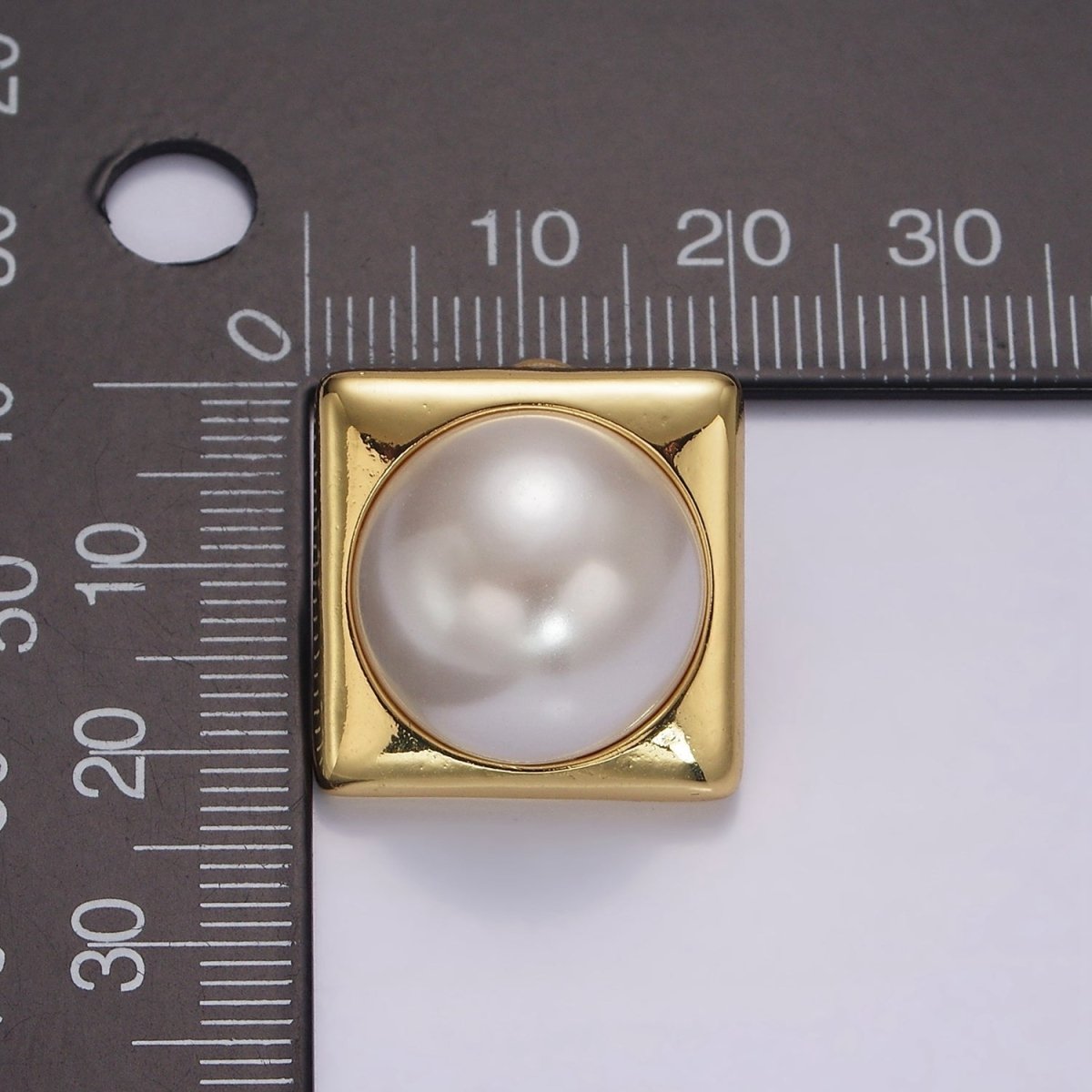14K Gold Filled White Shell Pearl 20mm Square Rhombus Stud Earrings in Gold & Silver | AB1115 AB1116