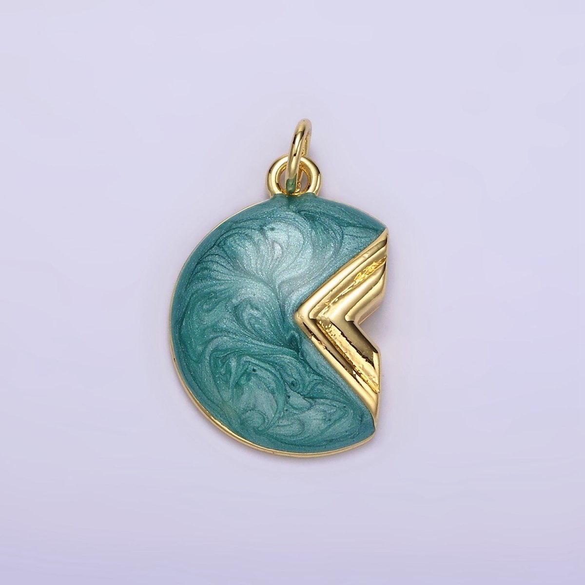 14K Gold Filled White, Teal Sparkly Enamel Crescent Moon Charm | N1148 N1149