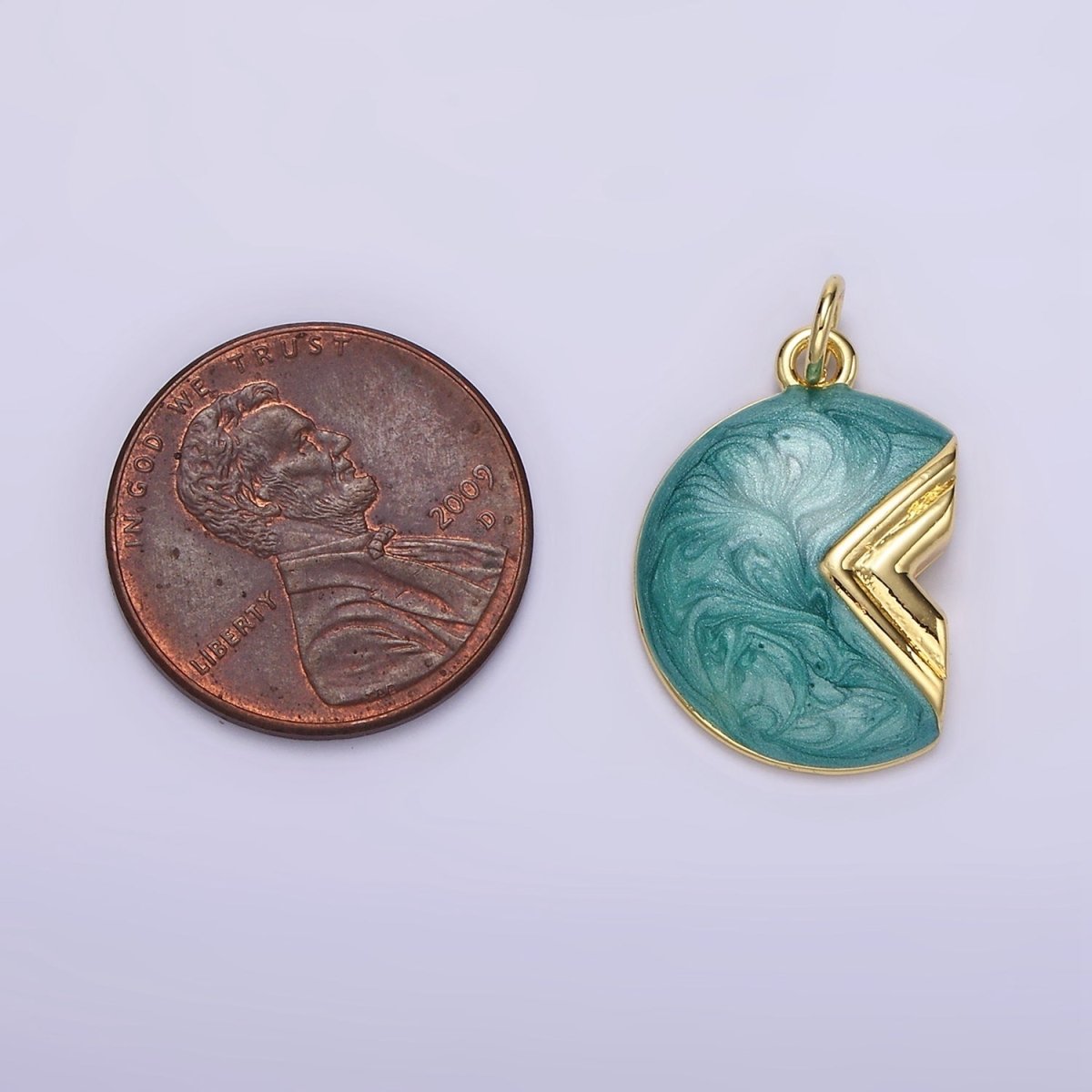 14K Gold Filled White, Teal Sparkly Enamel Crescent Moon Charm | N1148 N1149