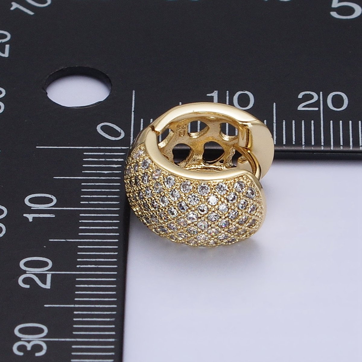 14K Gold Filled Wide Clear Micro Paved 15mm Huggie Earrings | AD1535