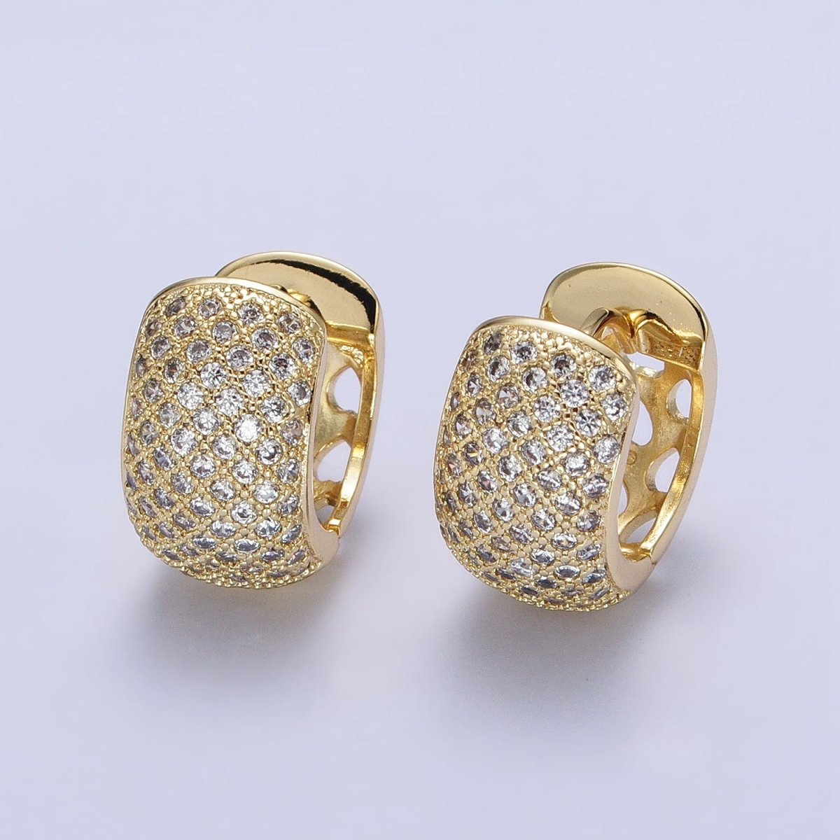 14K Gold Filled Wide Clear Micro Paved 15mm Huggie Earrings | AD1535