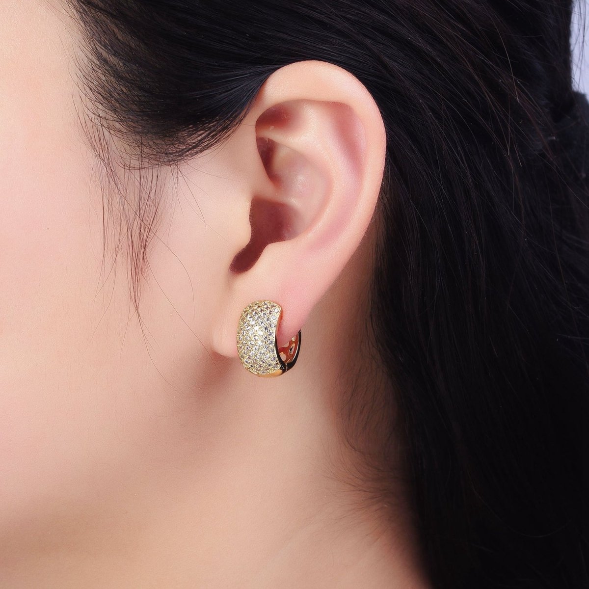 14K Gold Filled Wide Clear Micro Paved 15mm Huggie Earrings | AD1535