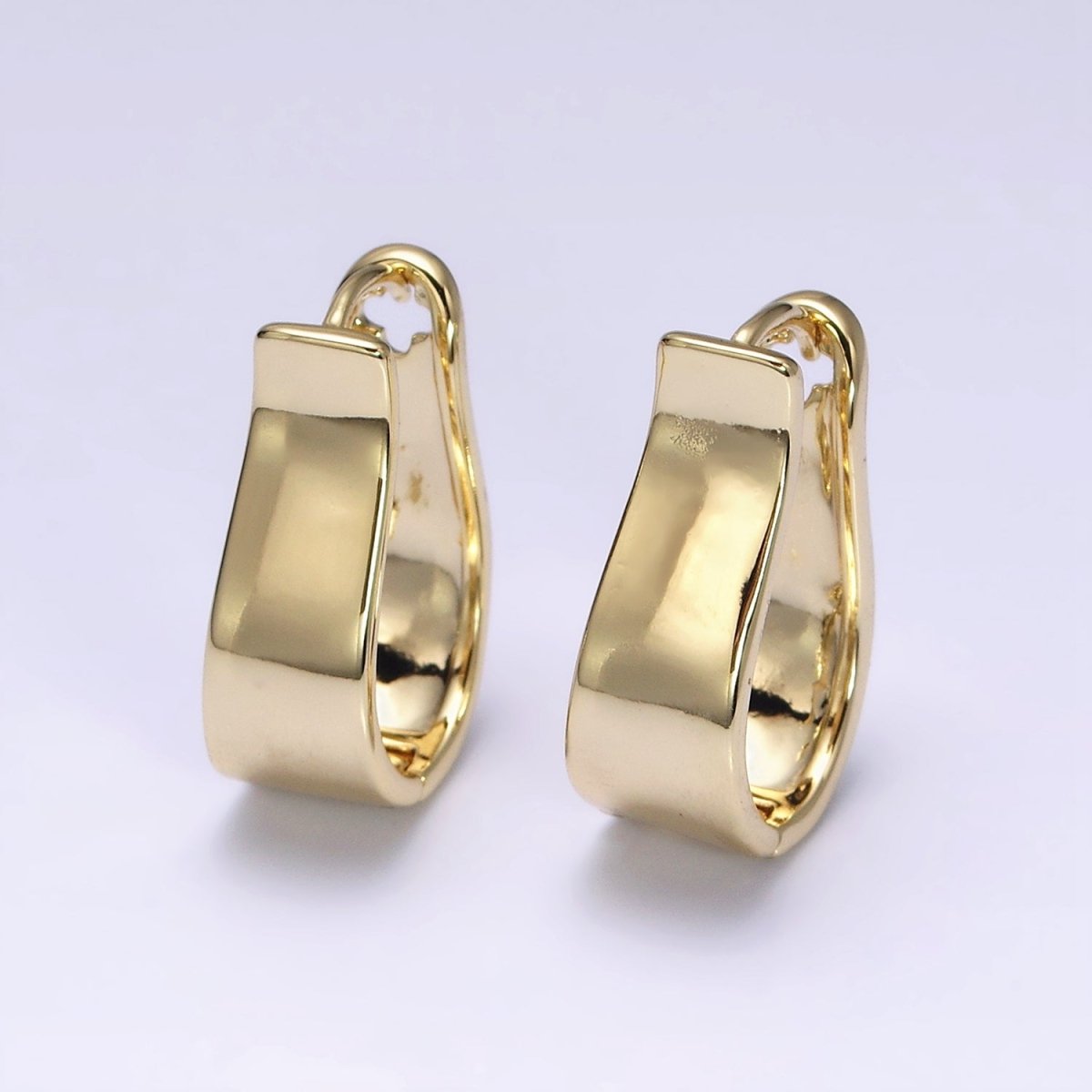 14K Gold Filled Wide Curved Oblong Geometric Wide Hoop Earrings | AD1373