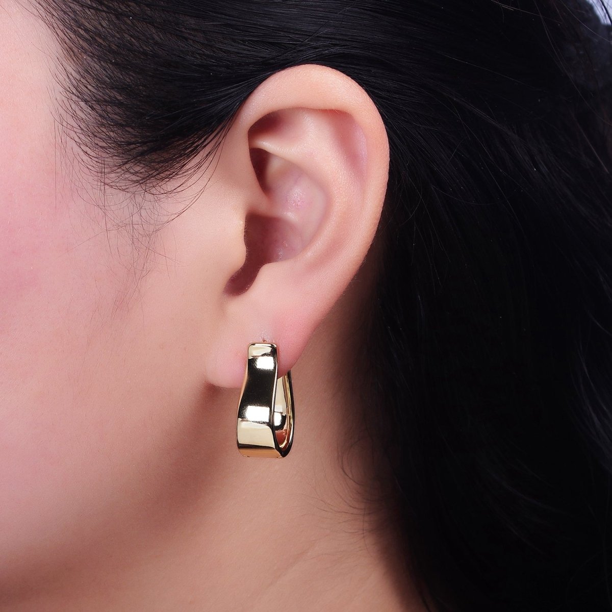 14K Gold Filled Wide Curved Oblong Geometric Wide Hoop Earrings | AD1373