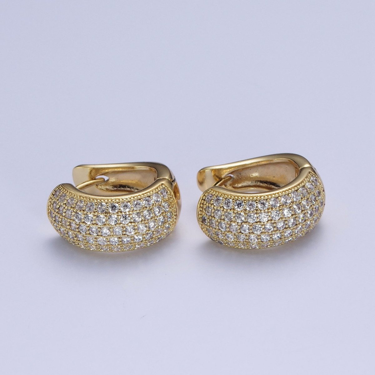 14K Gold Filled Wide Micro Paved CZ Curved Huggie Hoop Earrings | AE1024