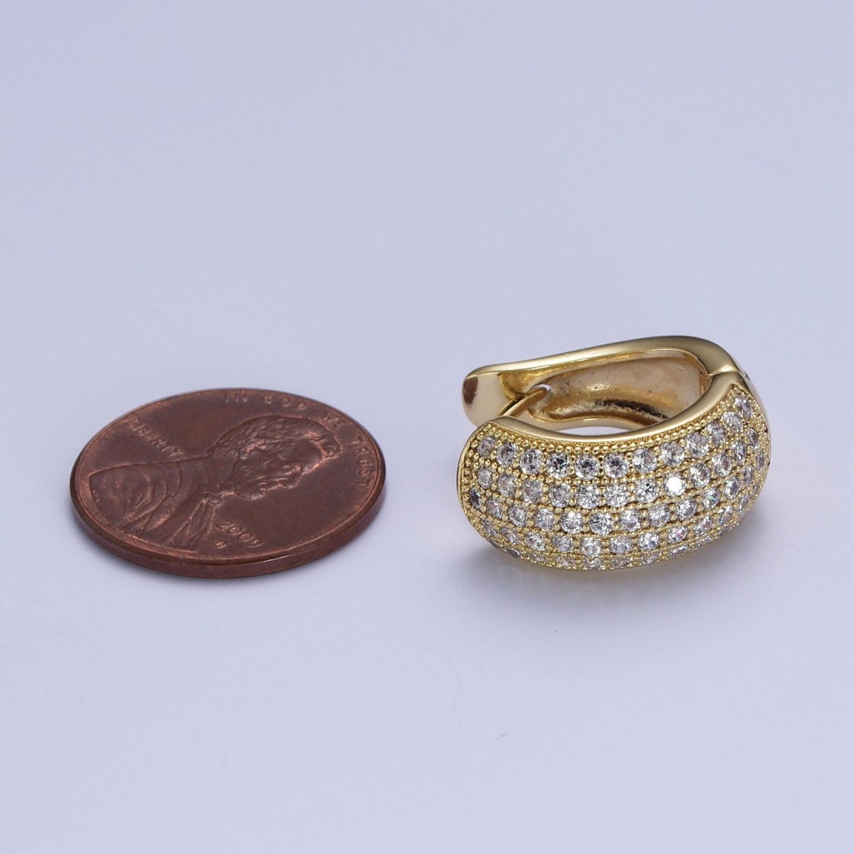 14K Gold Filled Wide Micro Paved CZ Curved Huggie Hoop Earrings | AE1024