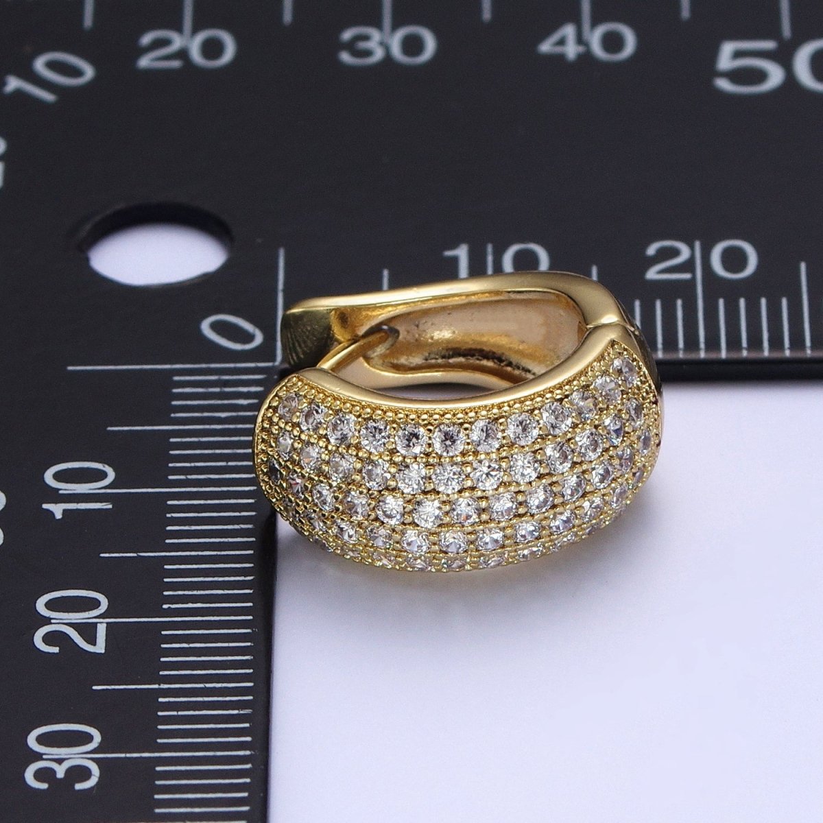 14K Gold Filled Wide Micro Paved CZ Curved Huggie Hoop Earrings | AE1024