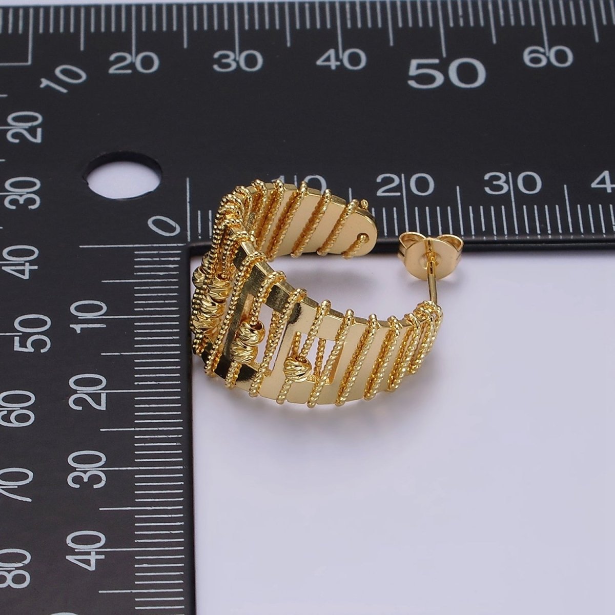 14K Gold Filled Wide Twisted Bead Wire Wrapped Open C-Shaped Hoop Earrings | AE687