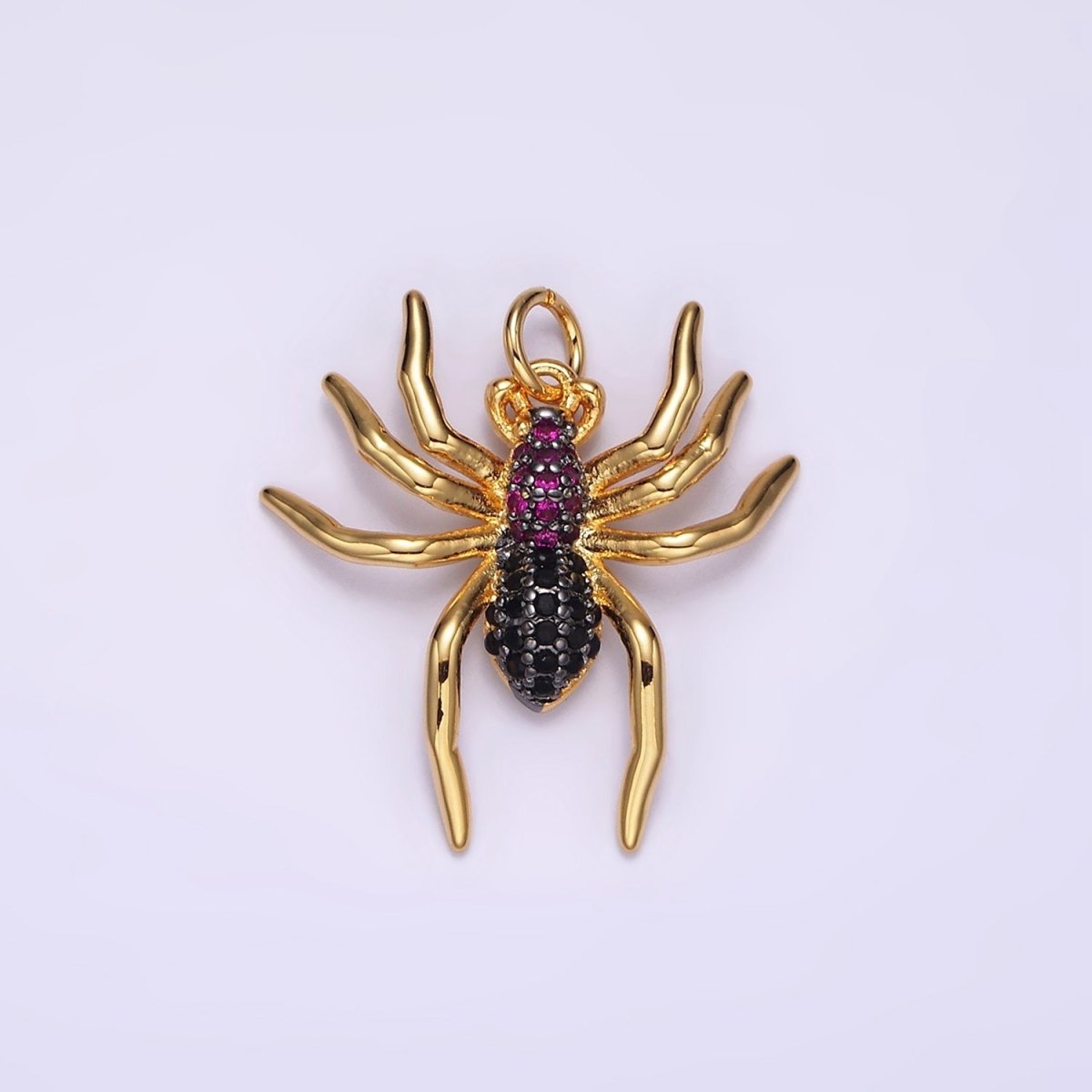 14K Gold Filled Widow Spider Insect Animal Fuchsia Micro Paved CZ Charm in Black & Gold | AG383 AG384