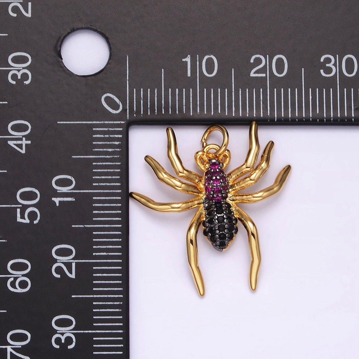 14K Gold Filled Widow Spider Insect Animal Fuchsia Micro Paved CZ Charm in Black & Gold | AG383 AG384