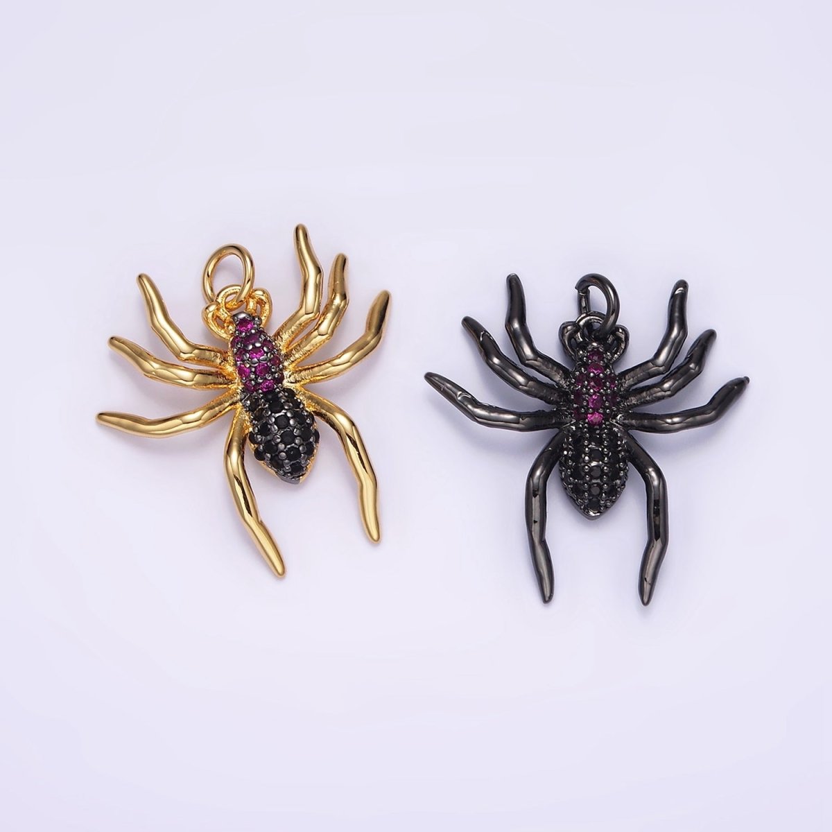 14K Gold Filled Widow Spider Insect Animal Fuchsia Micro Paved CZ Charm in Black & Gold | AG383 AG384