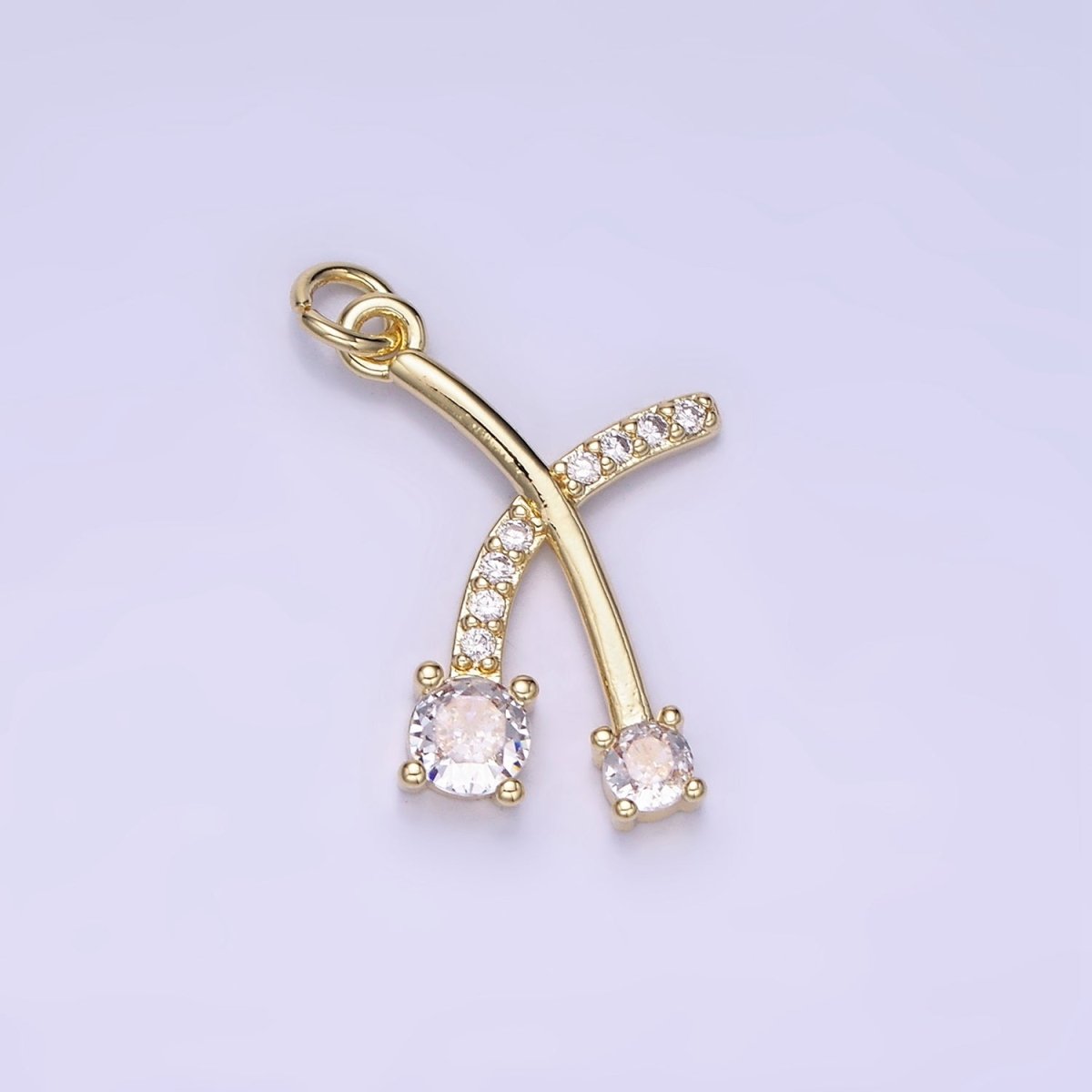 14K Gold Filled Micro Paved CZ Wishbone Geometric Mini Charm | AG654