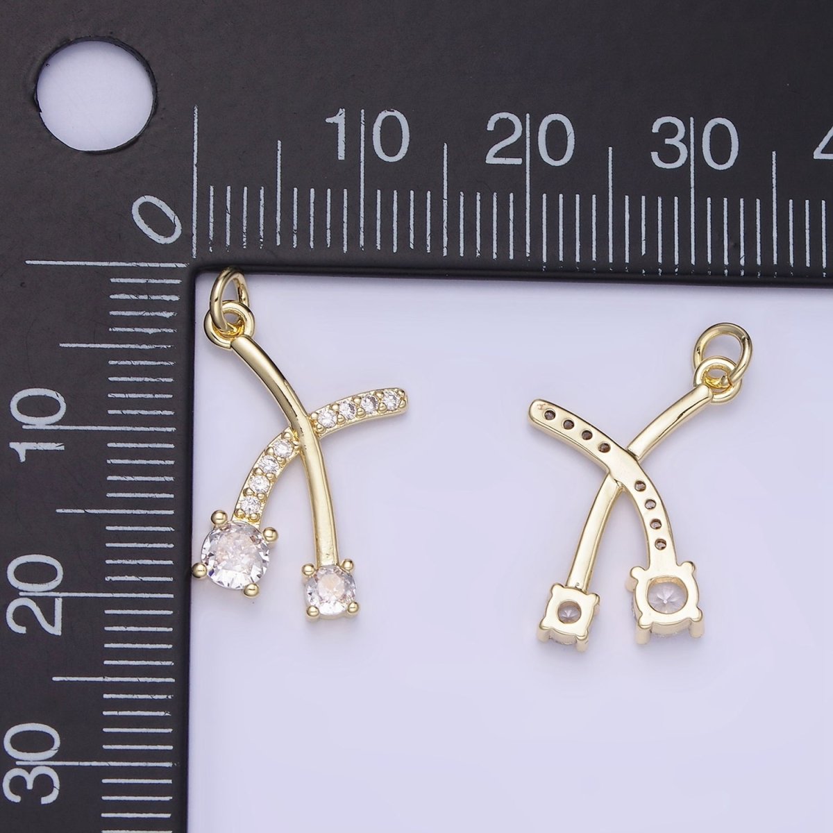 14K Gold Filled Micro Paved CZ Wishbone Geometric Mini Charm | AG654