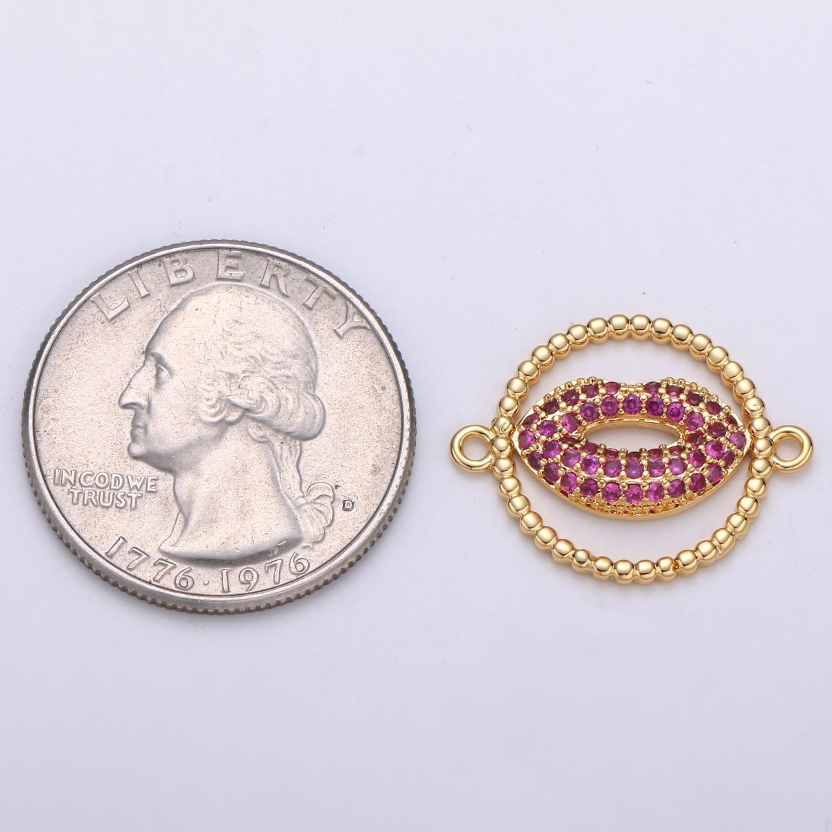14k Gold Filled XOXO Kiss Mark Lips Connector Charm - Red Lips mwah muah, hugs and kisses, friendship love Jewelry Supply Bracelet Necklace F-554