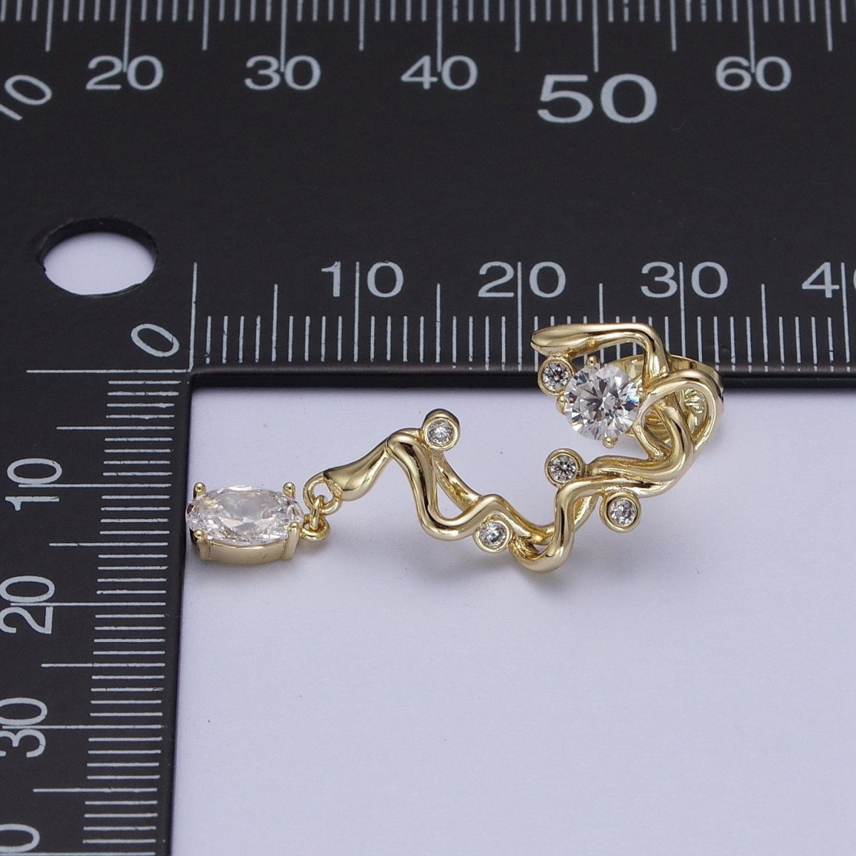 14K Gold Geometric Abstract Round Oval Cubic Zirconia Drop Stud Earrings | AD-062
