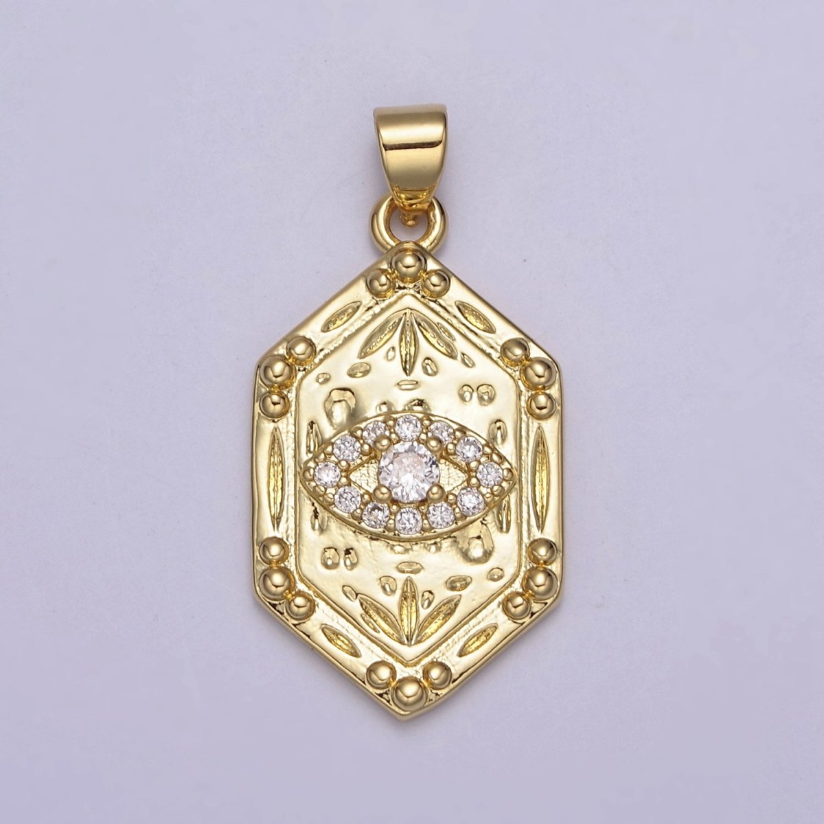 14K Gold Hexagon Micro Pave CZ Evil Eye Pendant, Cubic Zirconia Eye of Ra Charm For DIY Jewelry Making Supply H-790