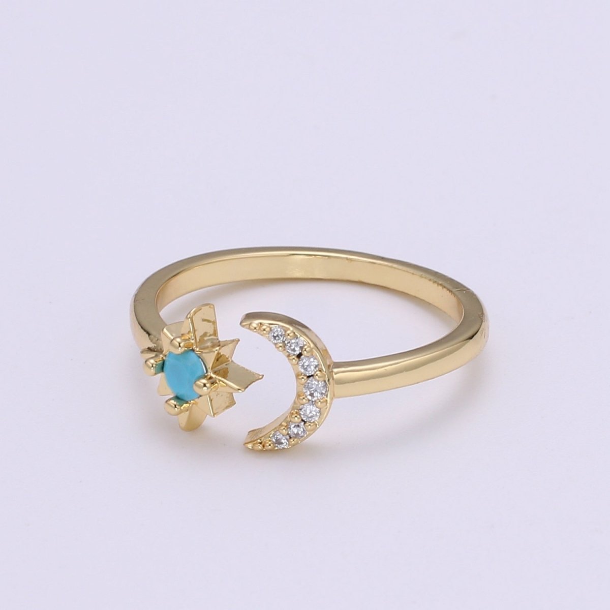 14K Gold Open Moon & Star Ring, crescent moon ring, Adjustable Wrap Ring, love you to the moon ring, dainty moon ring O-283