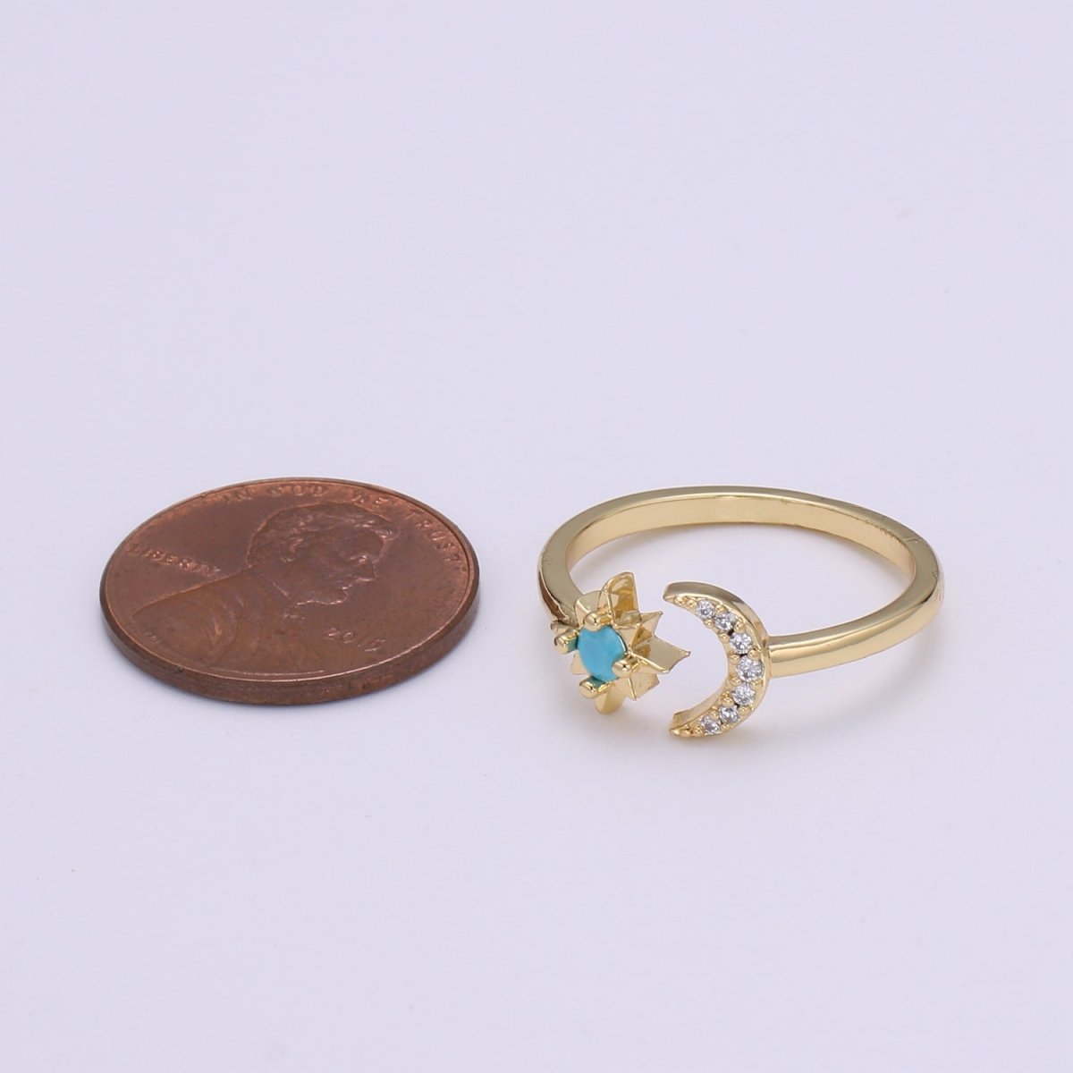 14K Gold Open Moon & Star Ring, crescent moon ring, Adjustable Wrap Ring, love you to the moon ring, dainty moon ring O-283