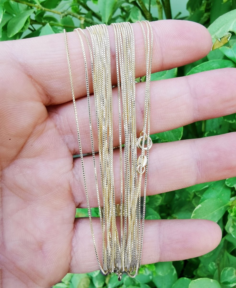 14K Gold Plated Dainty Gold Necklace - 0.5mm Box Chain Necklace 17.9 inch with Spring Clasp Ready to Wear Finished Chain for Charm Supply | CN-796  Clearance Pricing