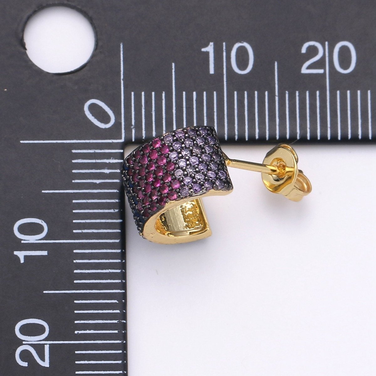 14K Gold Plated Sterling Silver Tiny Black Hoop Earrings, Huggie Hoops, Small Dainty Hoop Earring, Purple Ombre Earring Cartilage Q-162