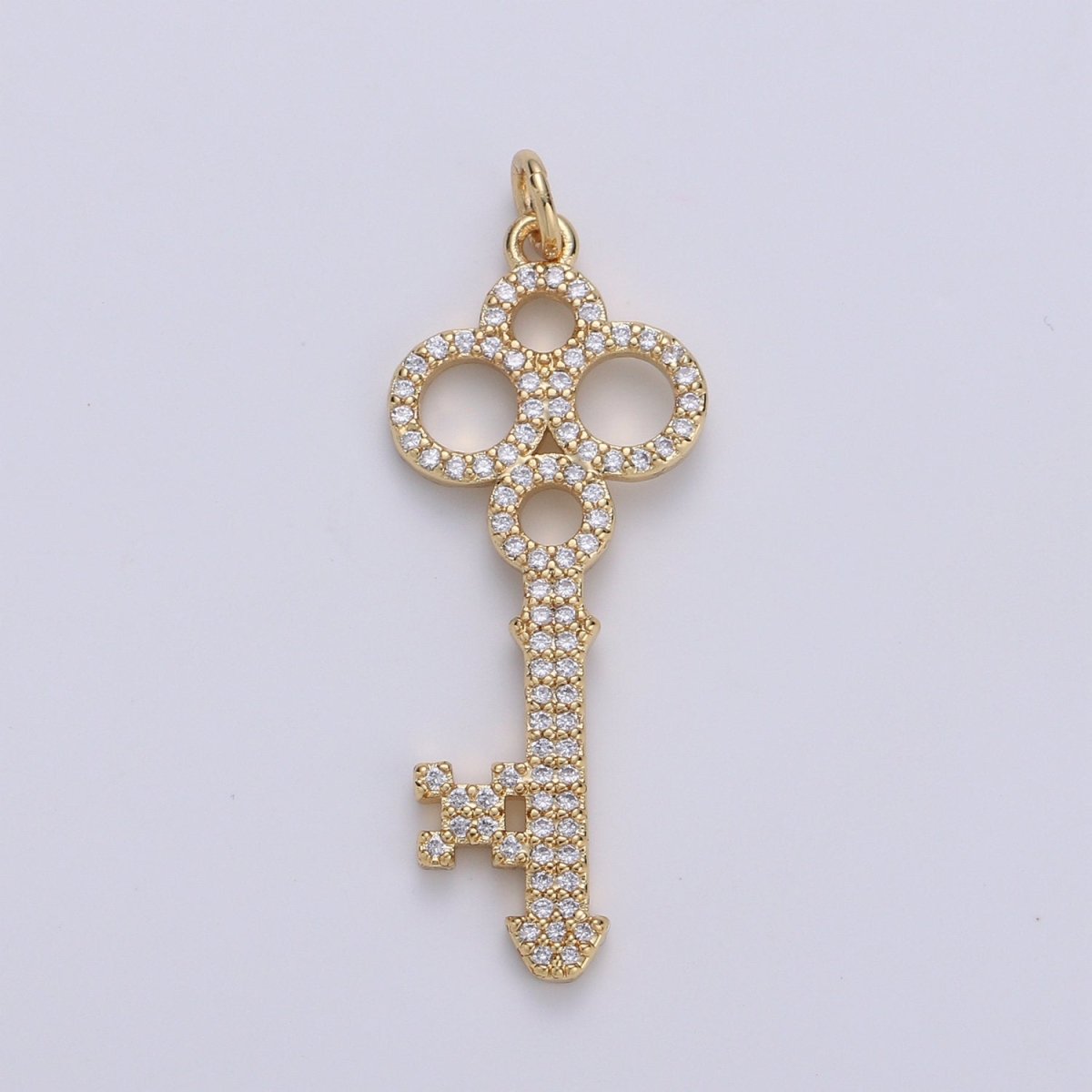 14k Olympic Key Gold Plated Micro Pave Cubic Clover Key Pendant Charm, Micro Pave  CZ Key Pendant Charm,For DIY Jewelry  E-561