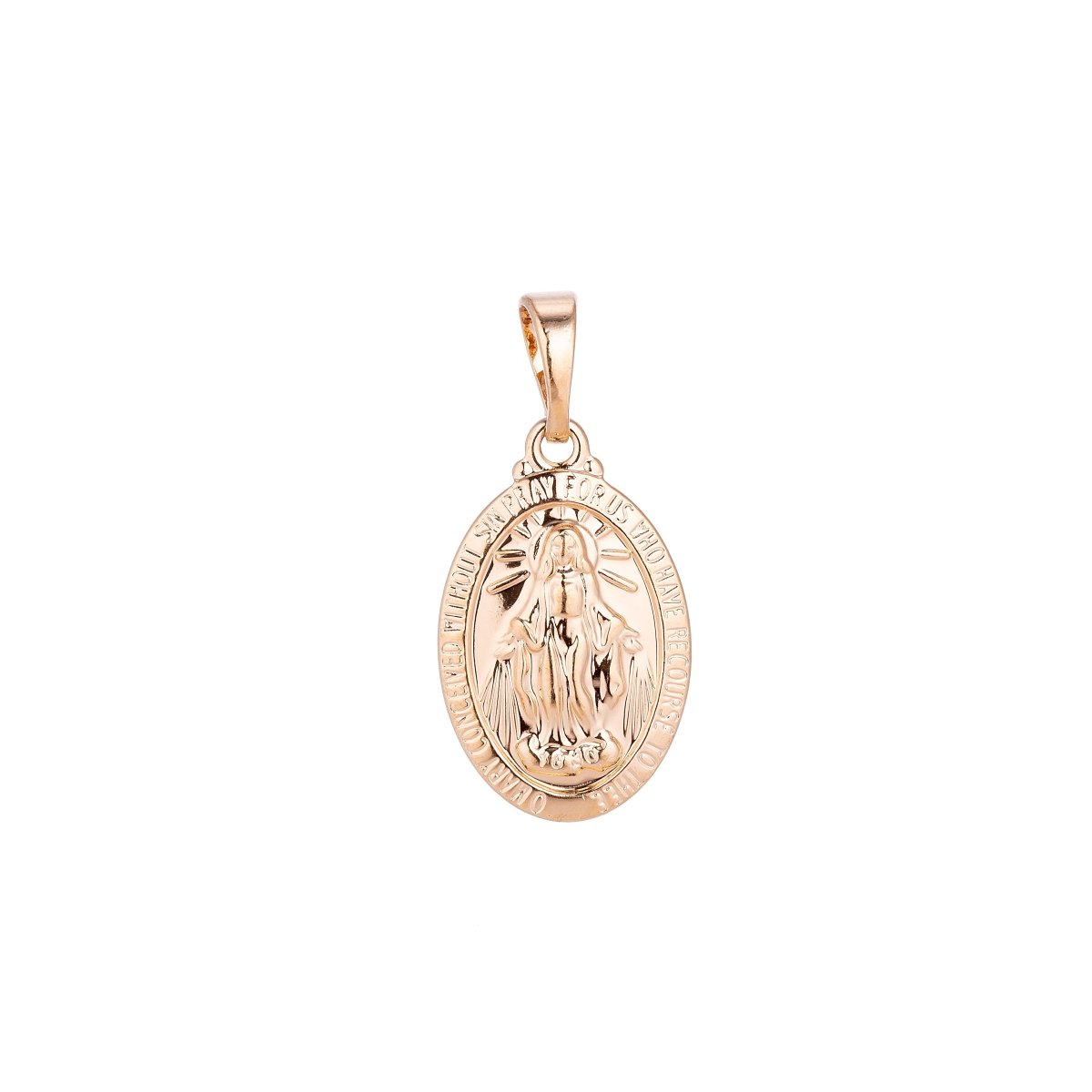 14K Rose Gold Filled Miraculous Lady Divine Holy Virgin Mary, Oval Shape, Necklace Pendant Charm Bails Findings for Jewelry Making H-645