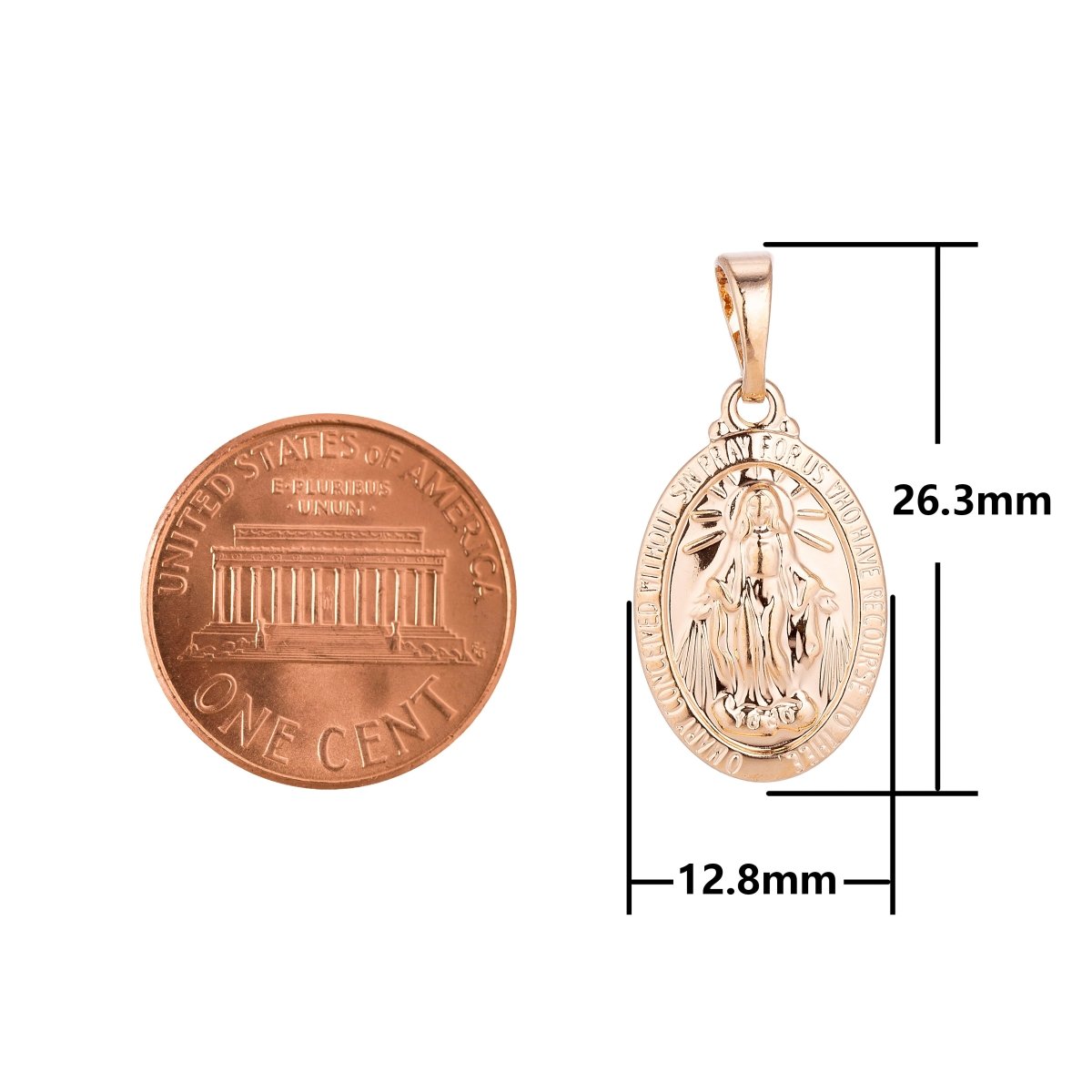 14K Rose Gold Filled Miraculous Lady Divine Holy Virgin Mary, Oval Shape, Necklace Pendant Charm Bails Findings for Jewelry Making H-645