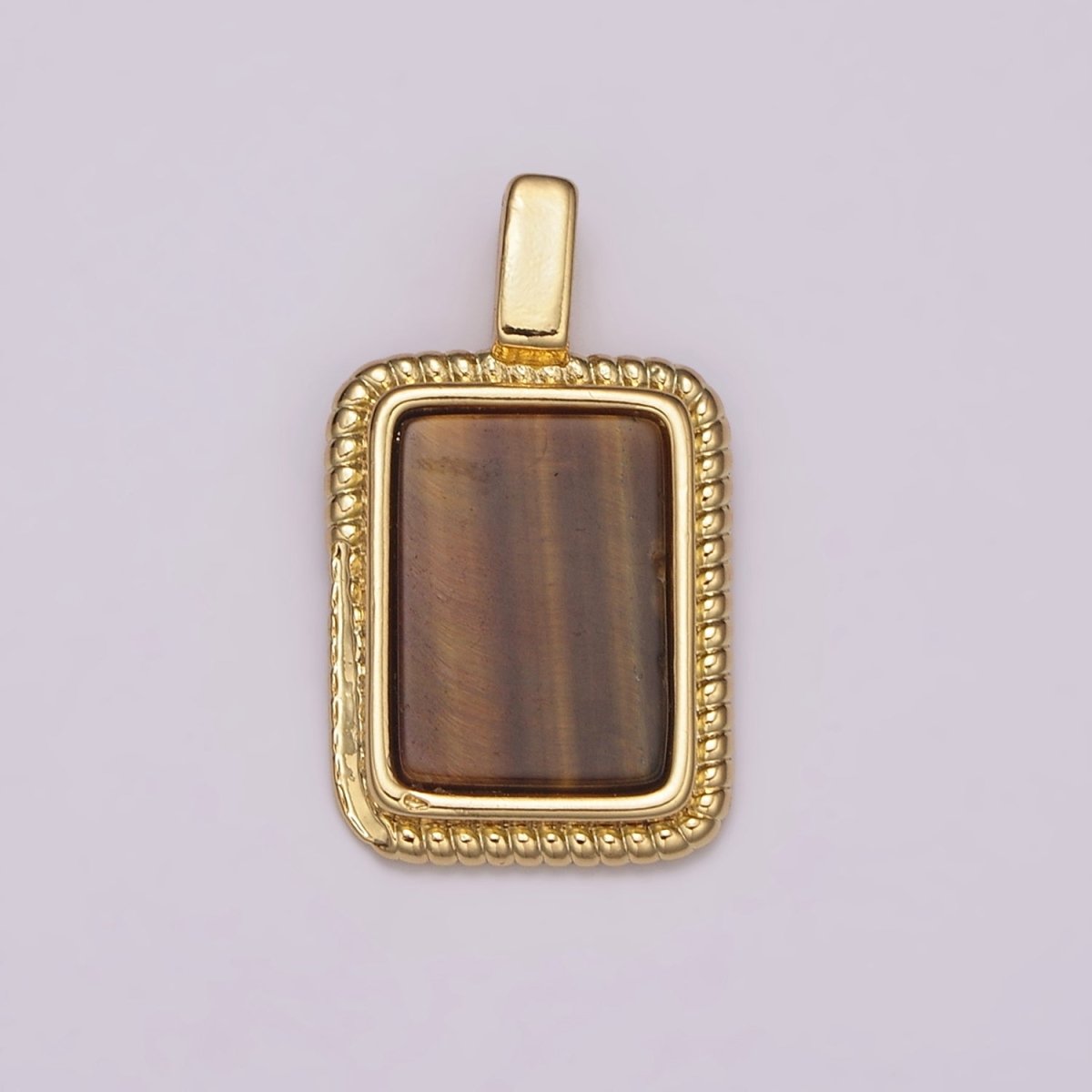14K Yellow Gold Filled Square Gemstone Medallion Pendant Abalone, Tiger Eye, Carnelian, Black ,Green Agate for Vintage Classic Minimalist Jewelry N-473 - N-477