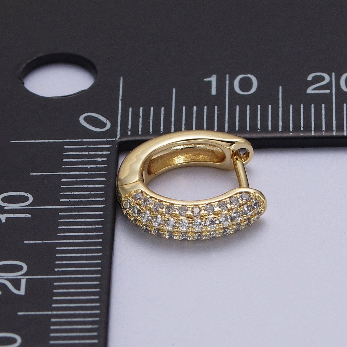 14mm Clear Micro Paved CZ Gold Huggie Hoop Earrings  P-395