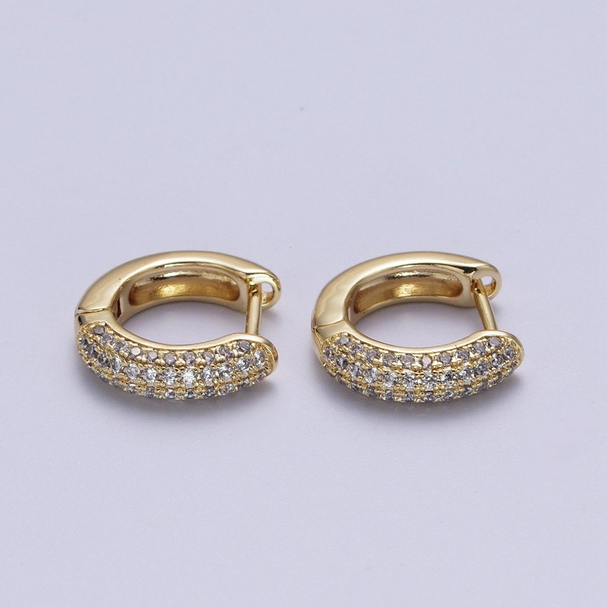 14mm Clear Micro Paved CZ Gold Huggie Hoop Earrings  P-395