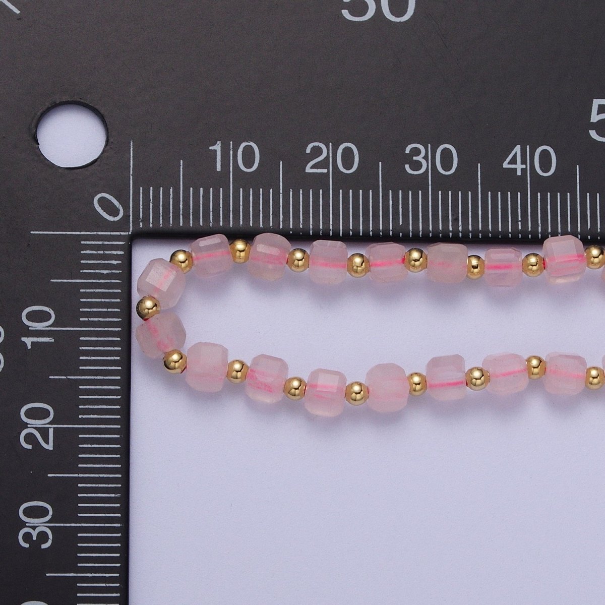 15.5 Inch Natural Pink Rose Quartz Multi Faceted Cube Gemstone w. Gold Bead Choker Necklace | WA-1427 Clearance Pricing
