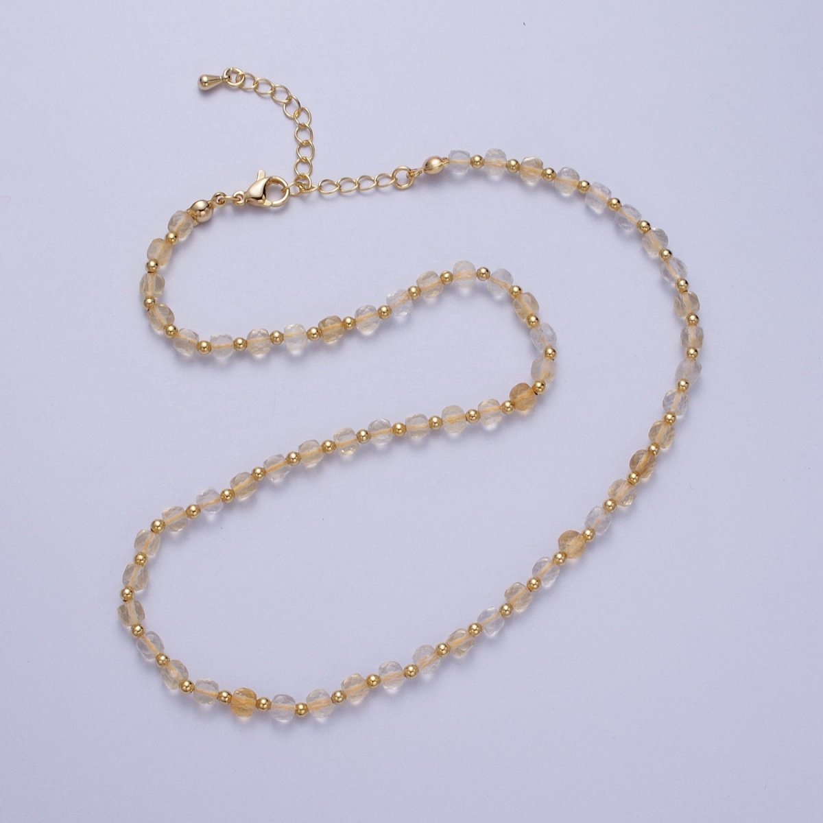 15.5 Inch Natural Yellow Citrine Multifaceted Cube Gemstone w. Gold Bead Choker Necklace | WA-1425 Clearance Pricing