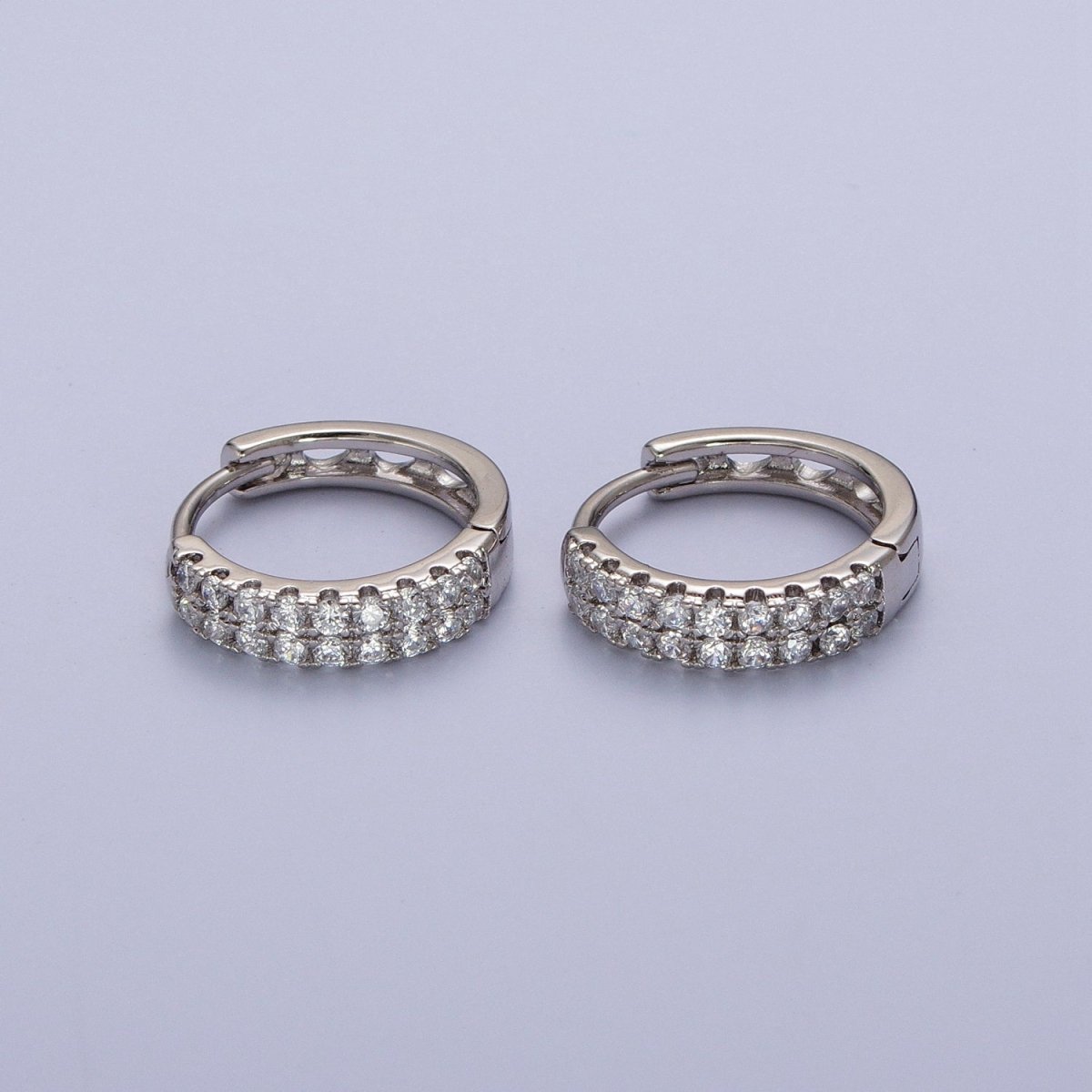 15.5mm Double Micro Paved CZ Huggie Hoop Cartilage Earrings in Gold & Silver | AD-050 AD-052