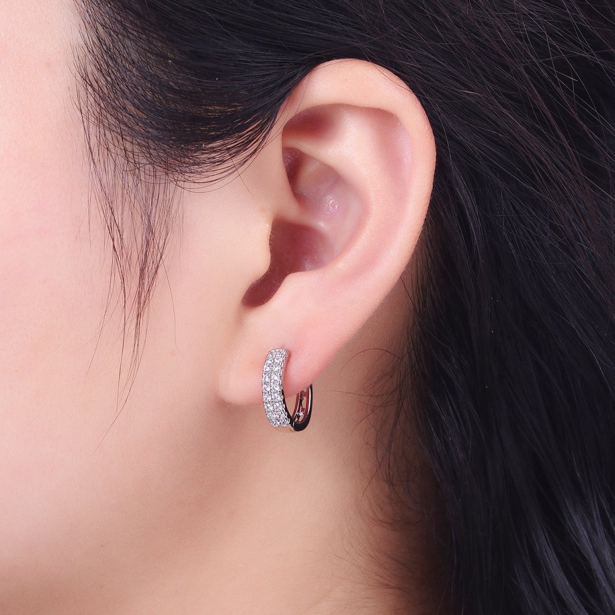 15.5mm Micro Paved CZ Silver Huggie Earrings | AB030